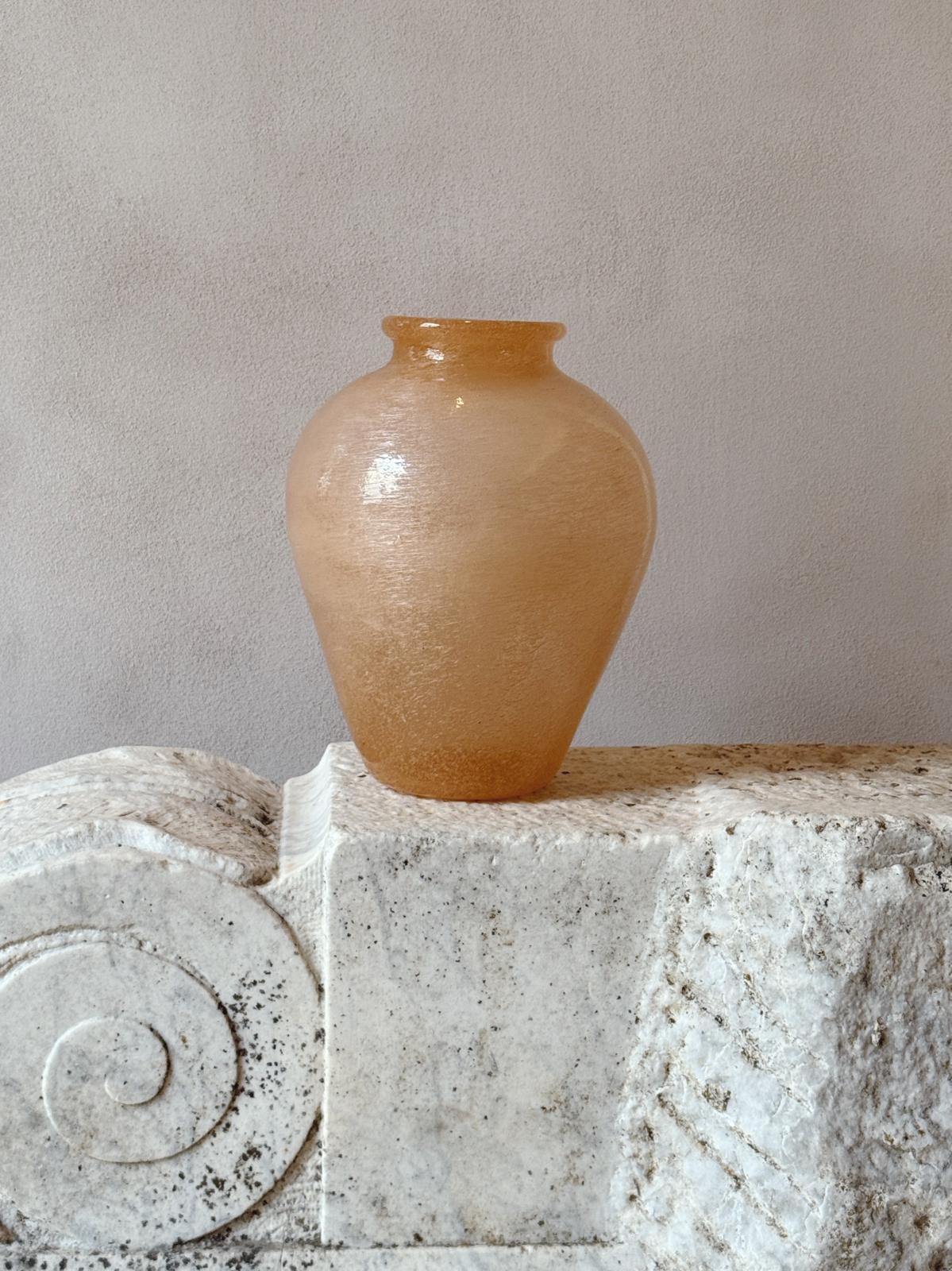 1980s Hand-Blown Murano Glass Large Peach Vase