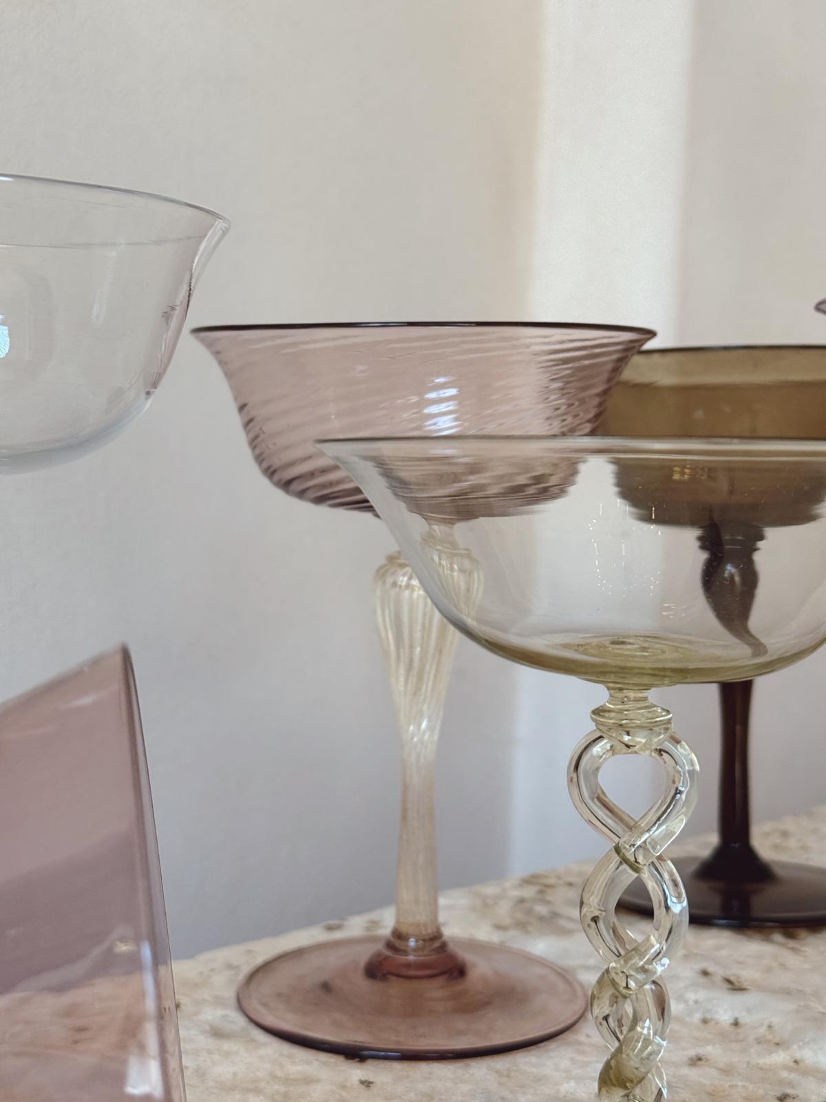 Perfectly Unmatched 1930s Duchessa Murano Cocktail Glasses (Set of 8)