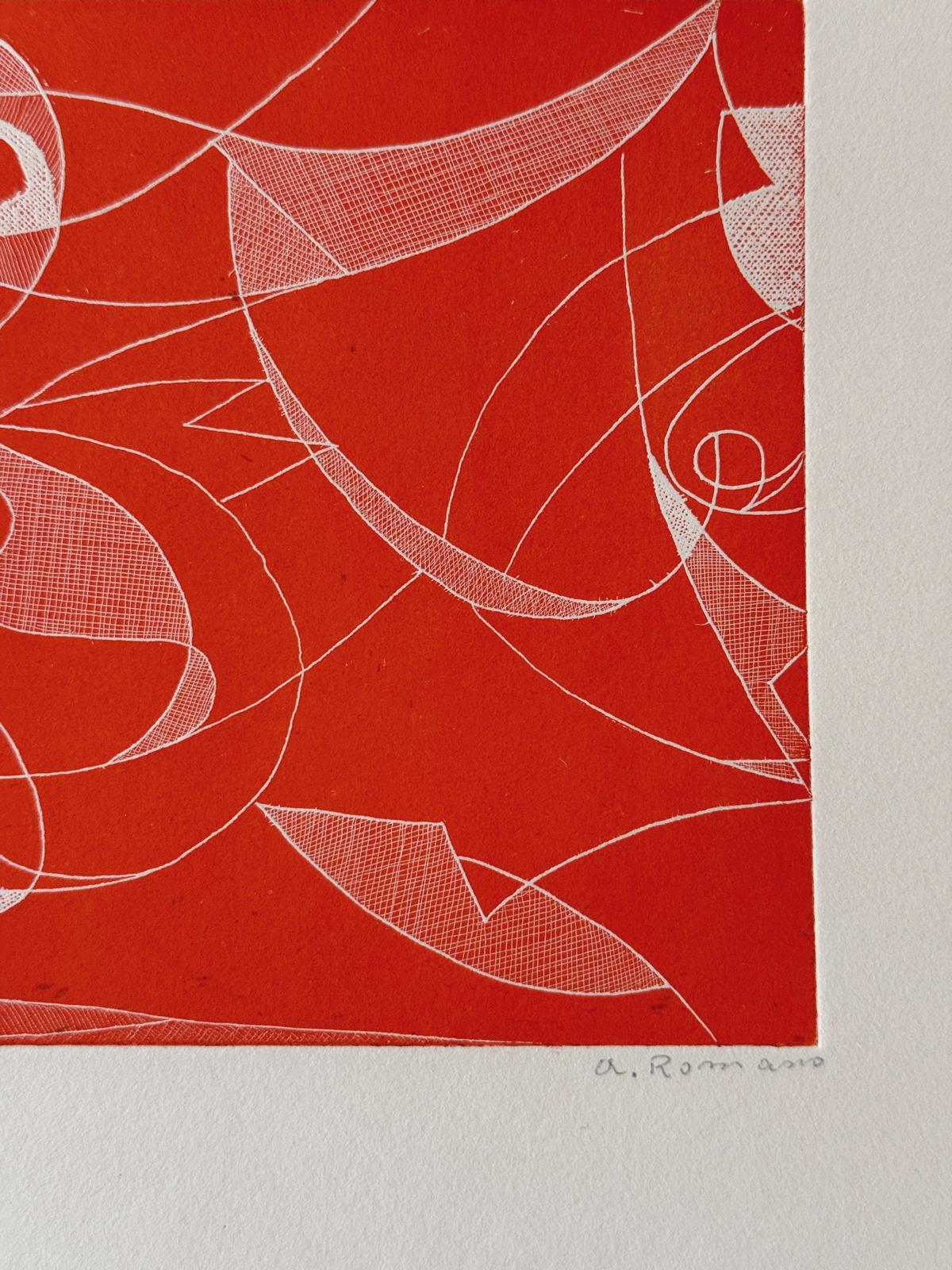 White on Orange, Middle Eye Abstract, Lithograph, 976 A. Romano