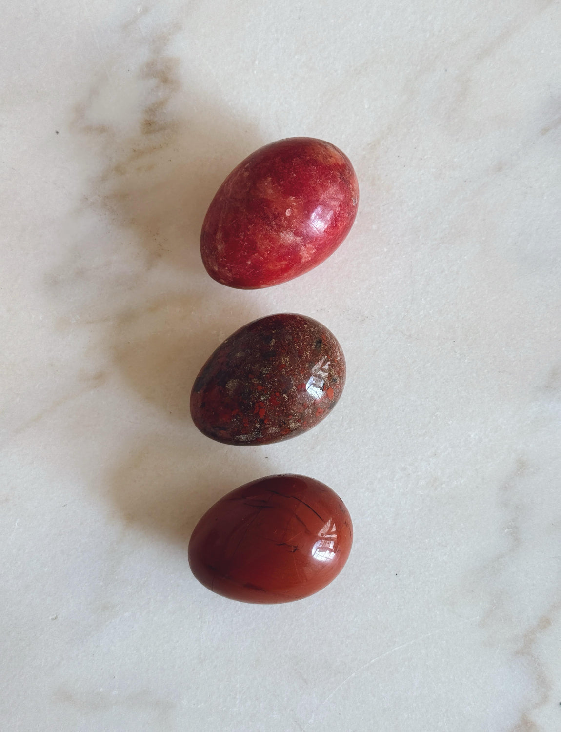 Set of Three Vintage Alabaster & Marble Red Eggs