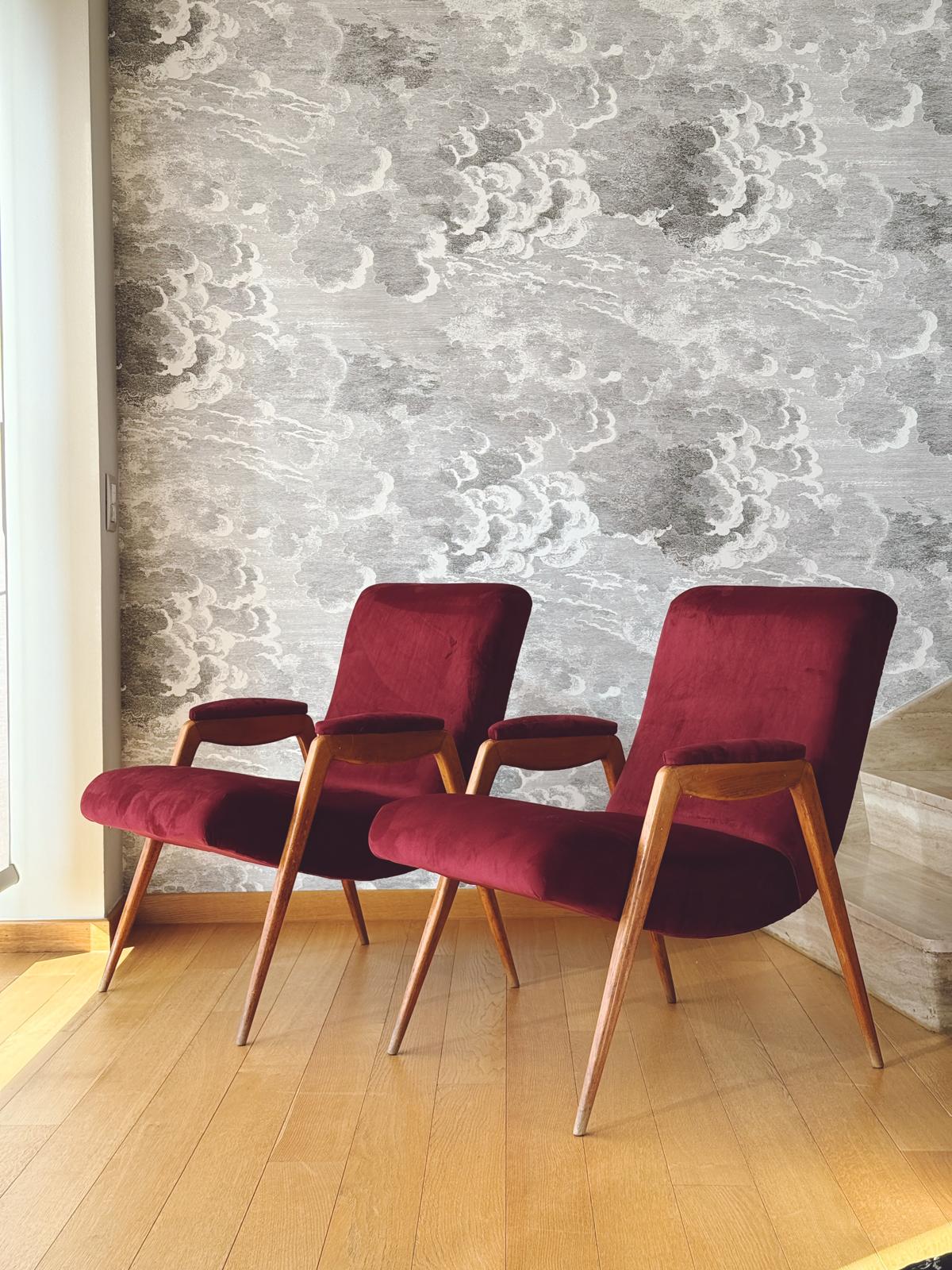 Pair of 1960s Italian Armchairs in Plum Dedar Velvet
