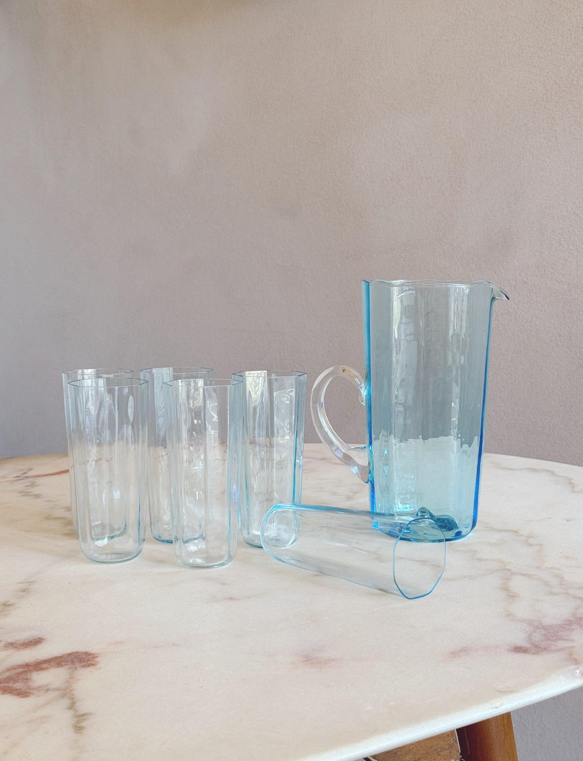 1970s Cenedese Blue Jug and Glasses Set (Six Glasses)