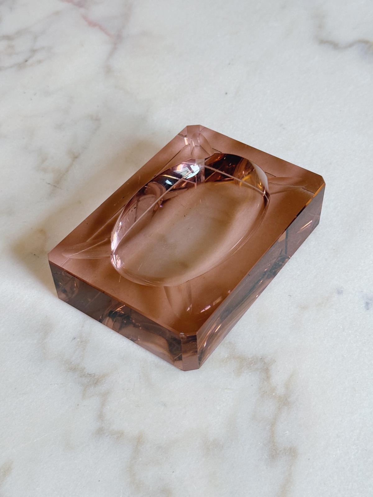 1950s Murano Glass Pink Rectangular Bowl
