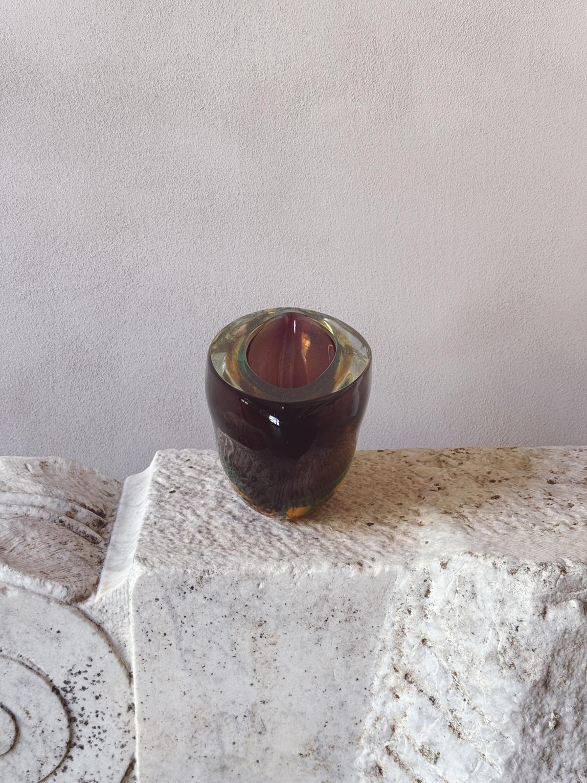 1960s Large Flavio Poli Triple Sommerso Bowl in Brown, Green & Yellow
