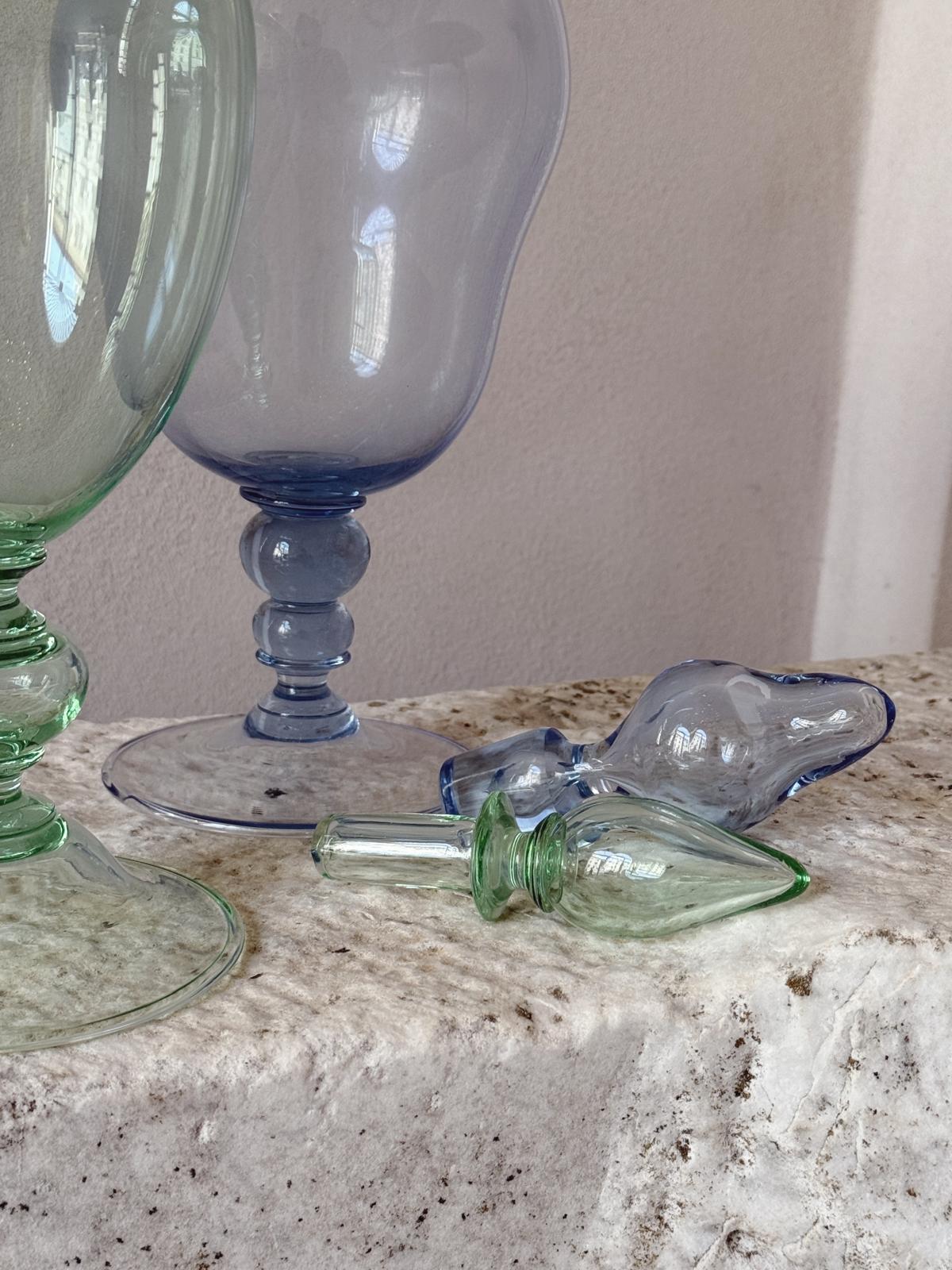 Hand-Blown Murano Glass Decanters by Pauly & Co., Green & Blue, 1940s