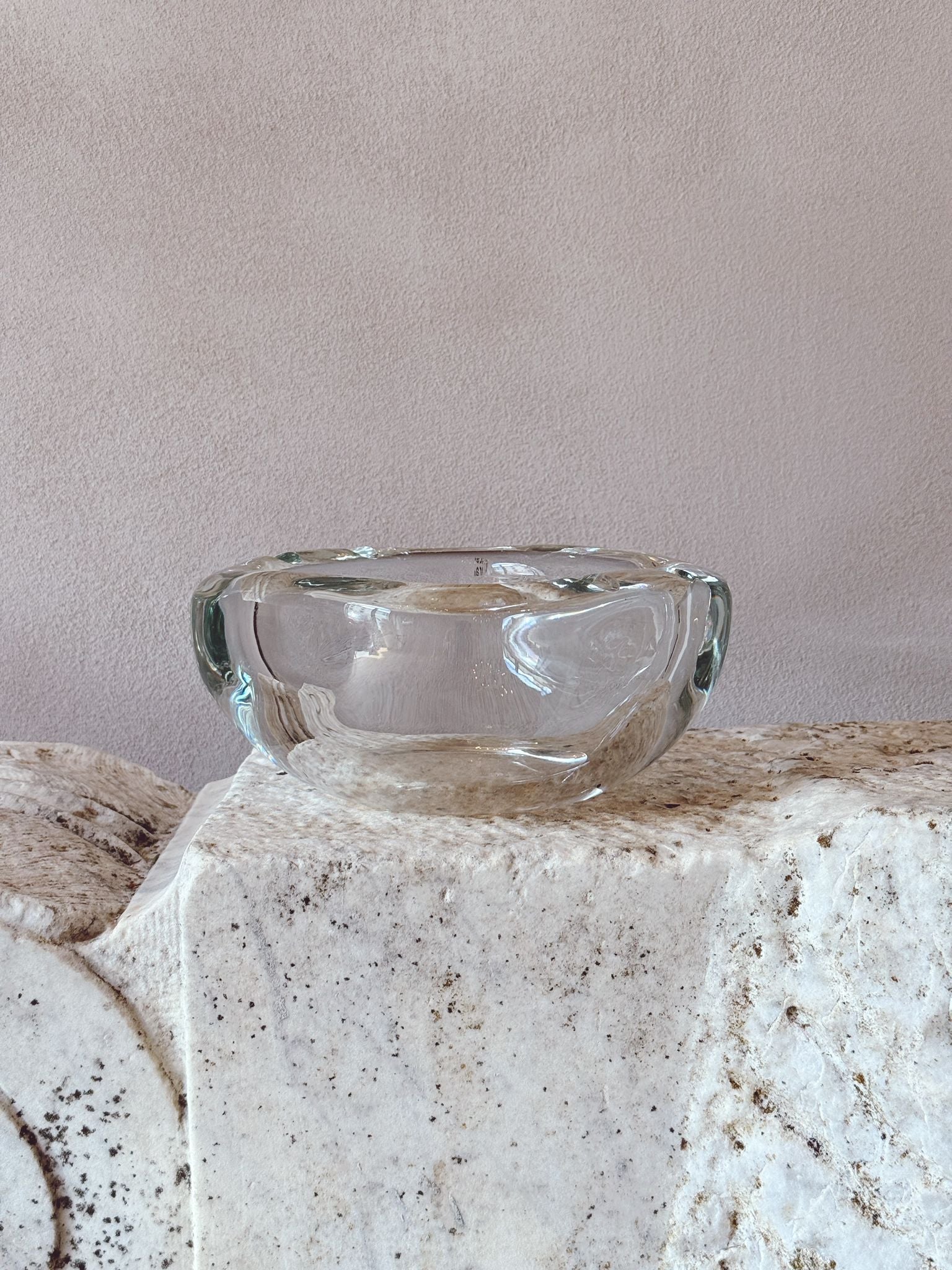 1970s Large Square Murano Glass Signed Barbini Transparent Bowl