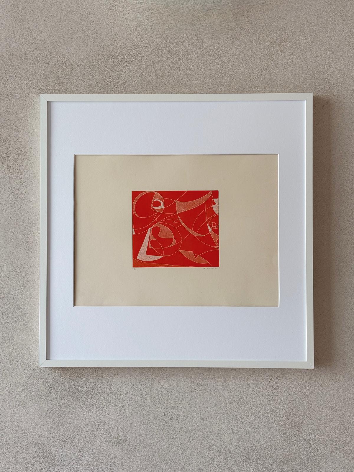 White on Orange, Middle Eye Abstract, Lithograph, 976 A. Romano