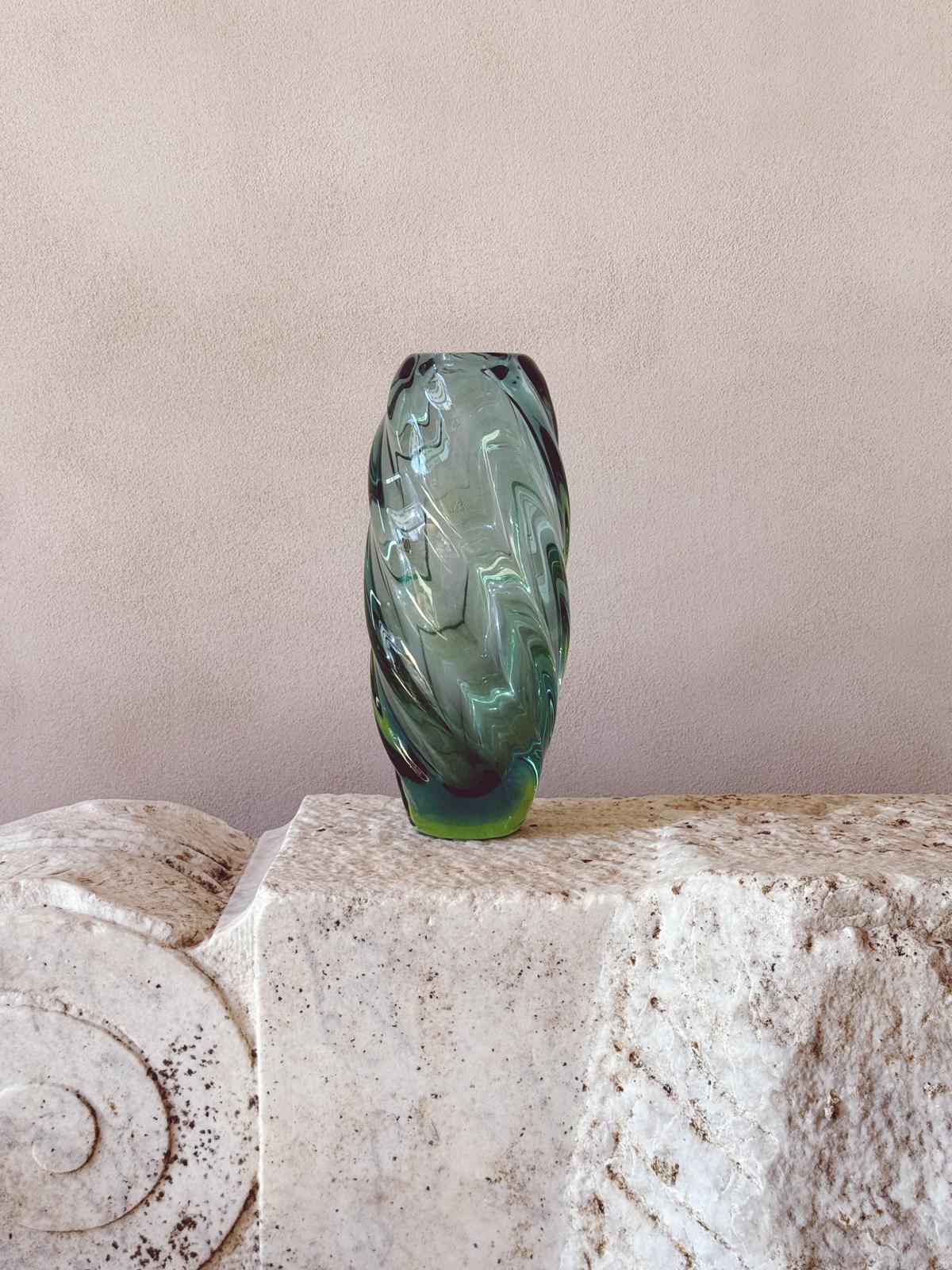 1970s Twisted Pale Marine Blue Murano Glass Vase by Seguso