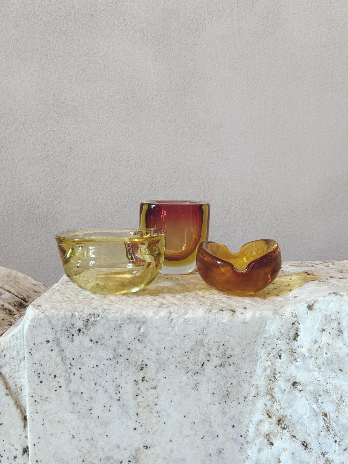 A Set of Three Murano Glass Yellow & Orange Bowls