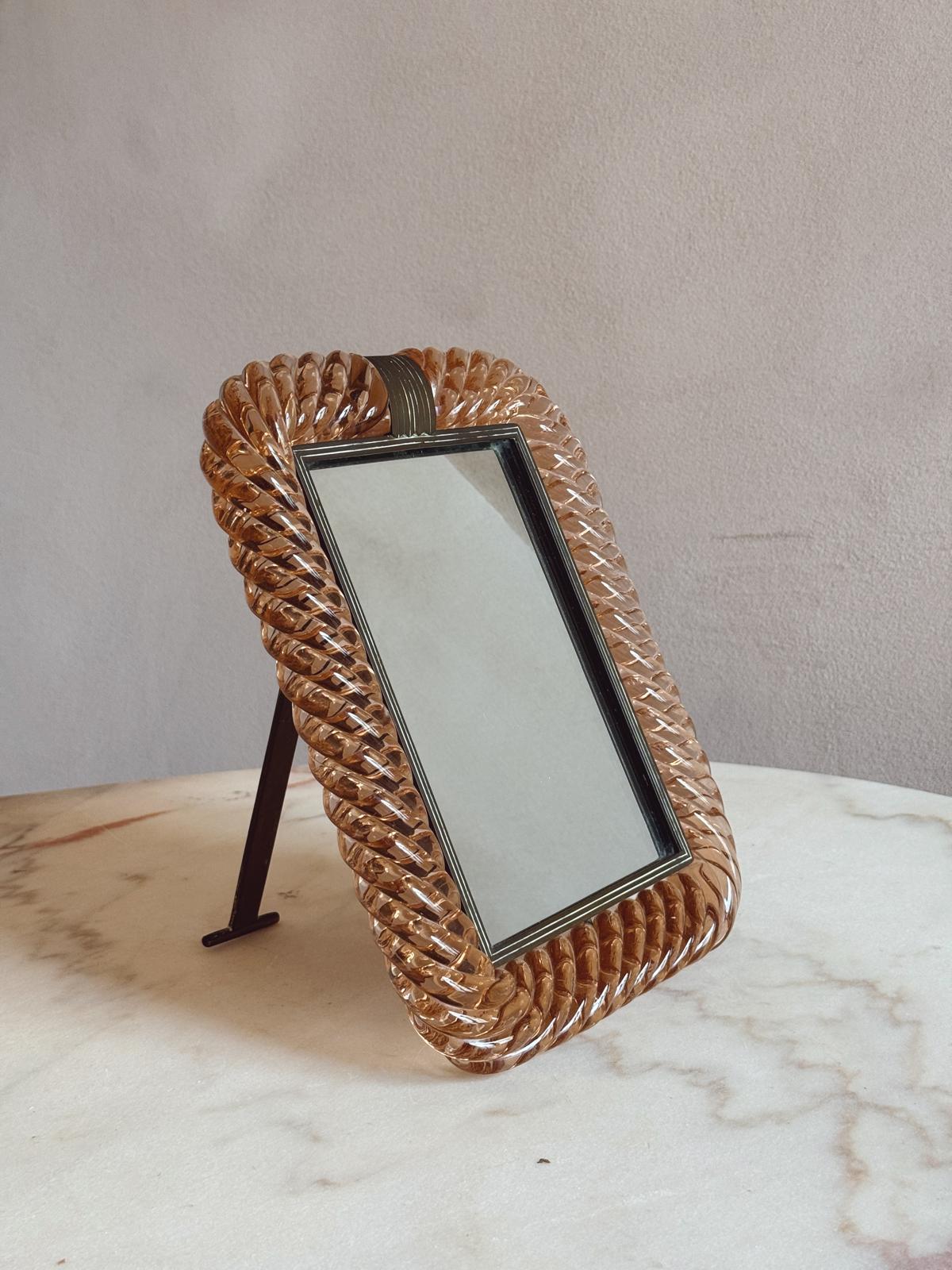 1950s Signed Peach Murano Glass Venini Frame and Mirror