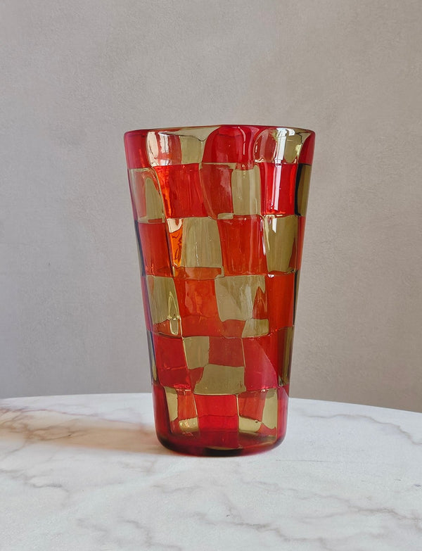 1970s Barovier & Toso Orange Check Murano Vase