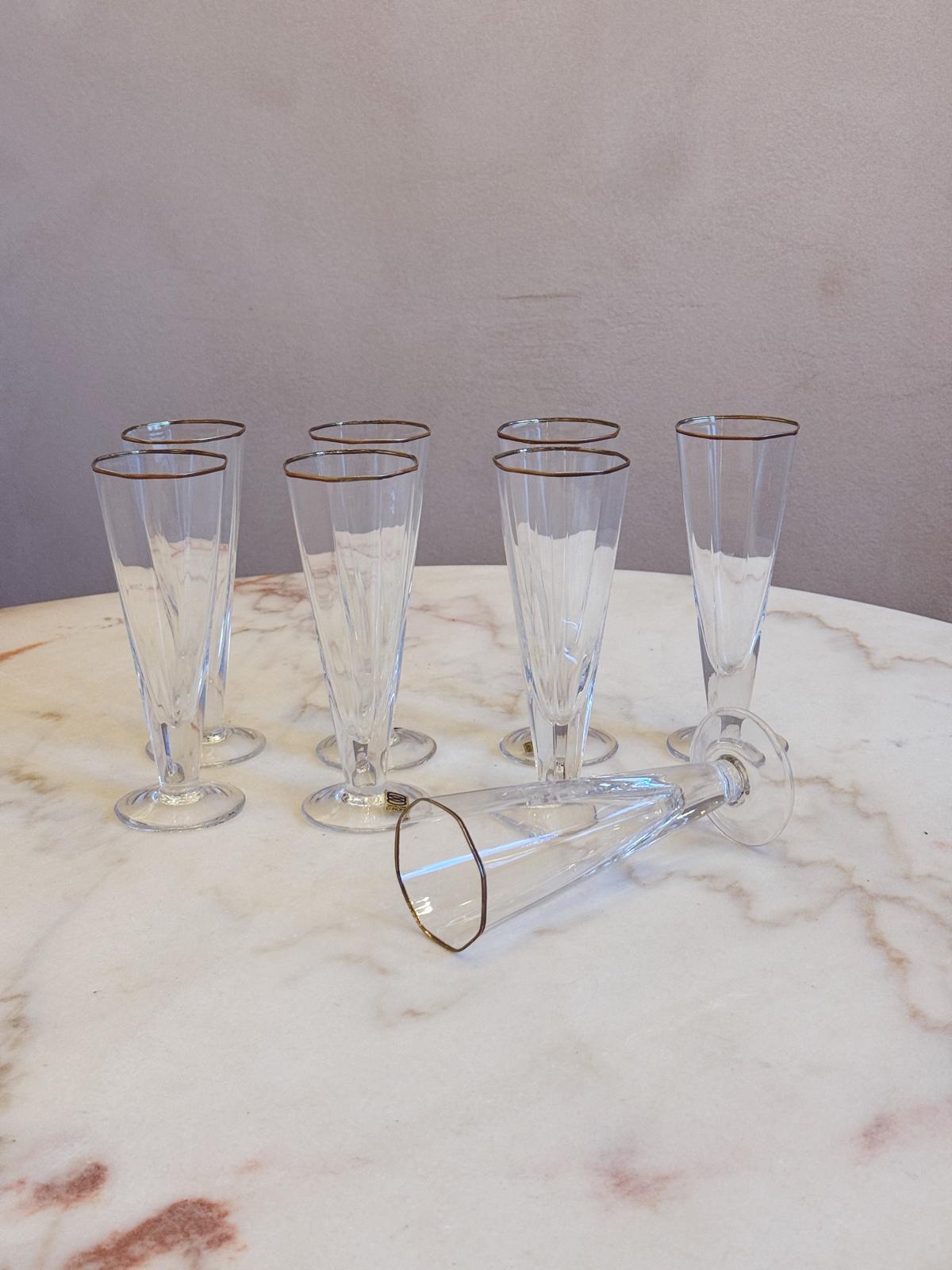 1970S Gold rimmed crystal Prosecco flutes (Set of 8)