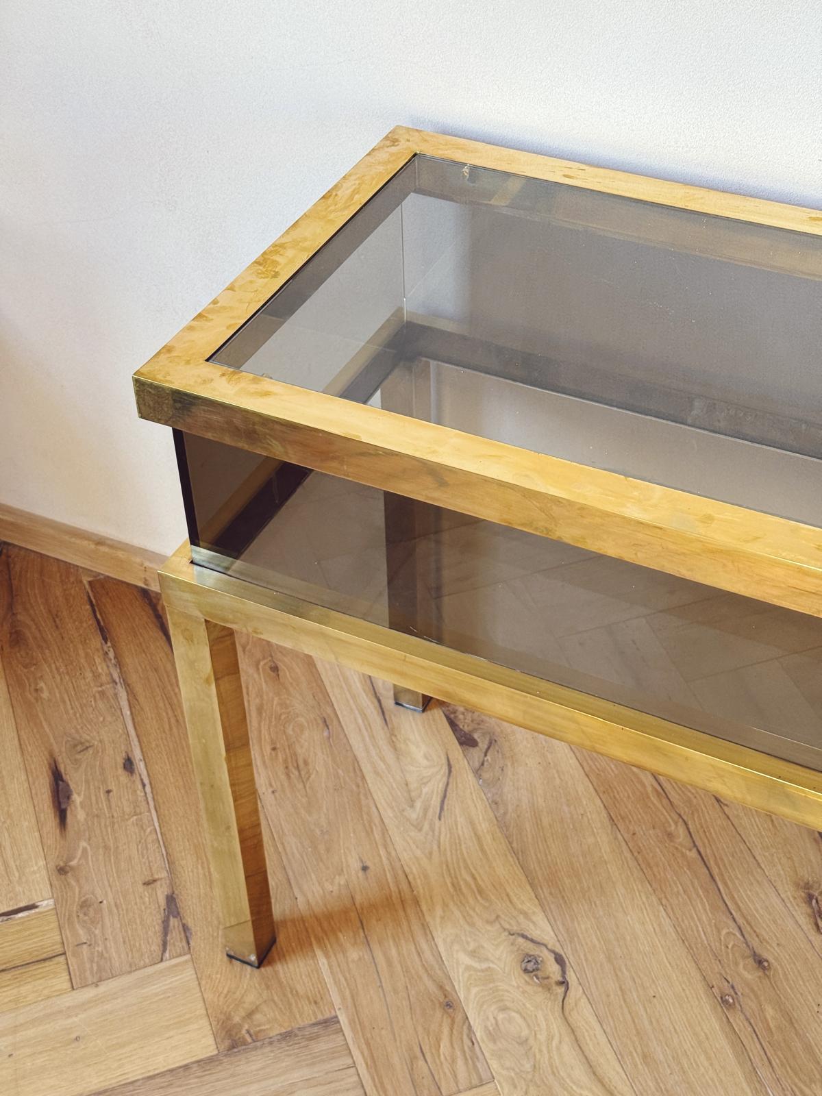 1960s Brass Console Table with Sliding Top