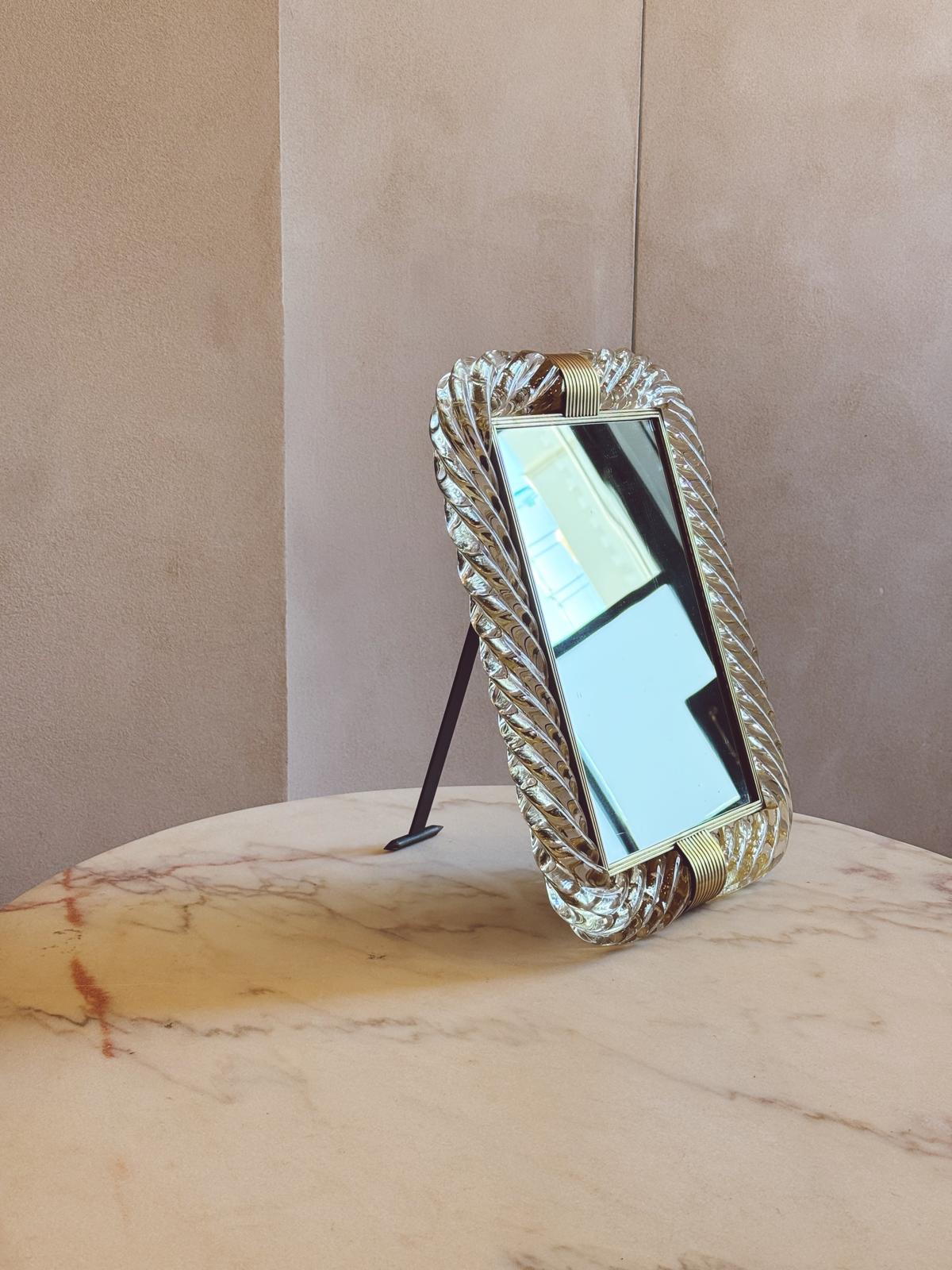 1940s Twisted Signed Seguso Glass Frame & Mirror