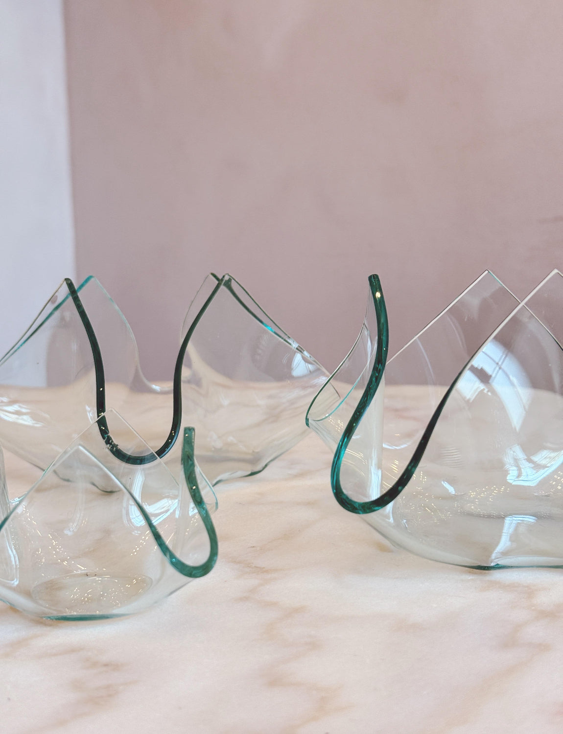 Set of three 1960s Fontana Arte Folded Glass Bowls