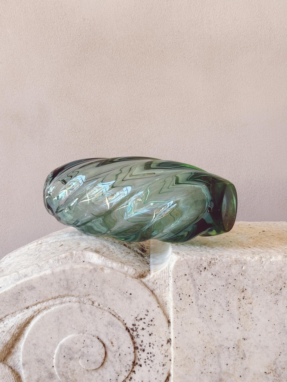 1970s Twisted Pale Marine Blue Murano Glass Vase by Seguso