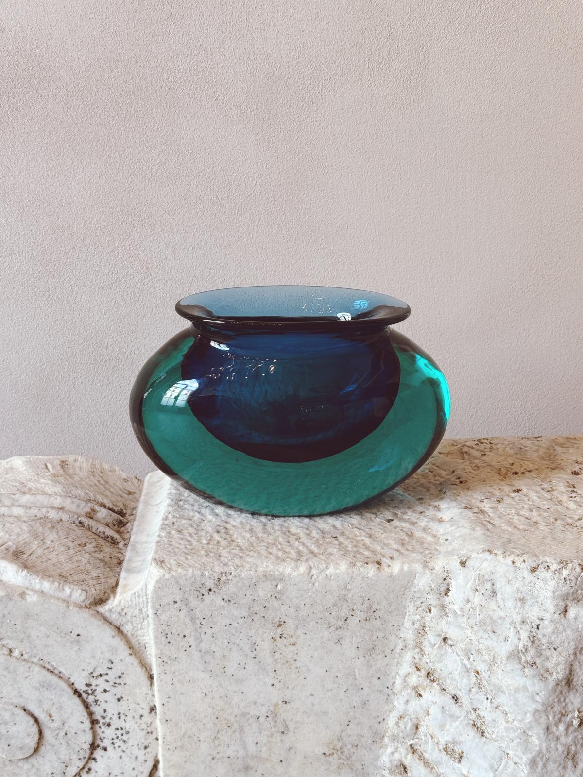 1960s Flavio Poli Oval Blue & Turquoise Vase