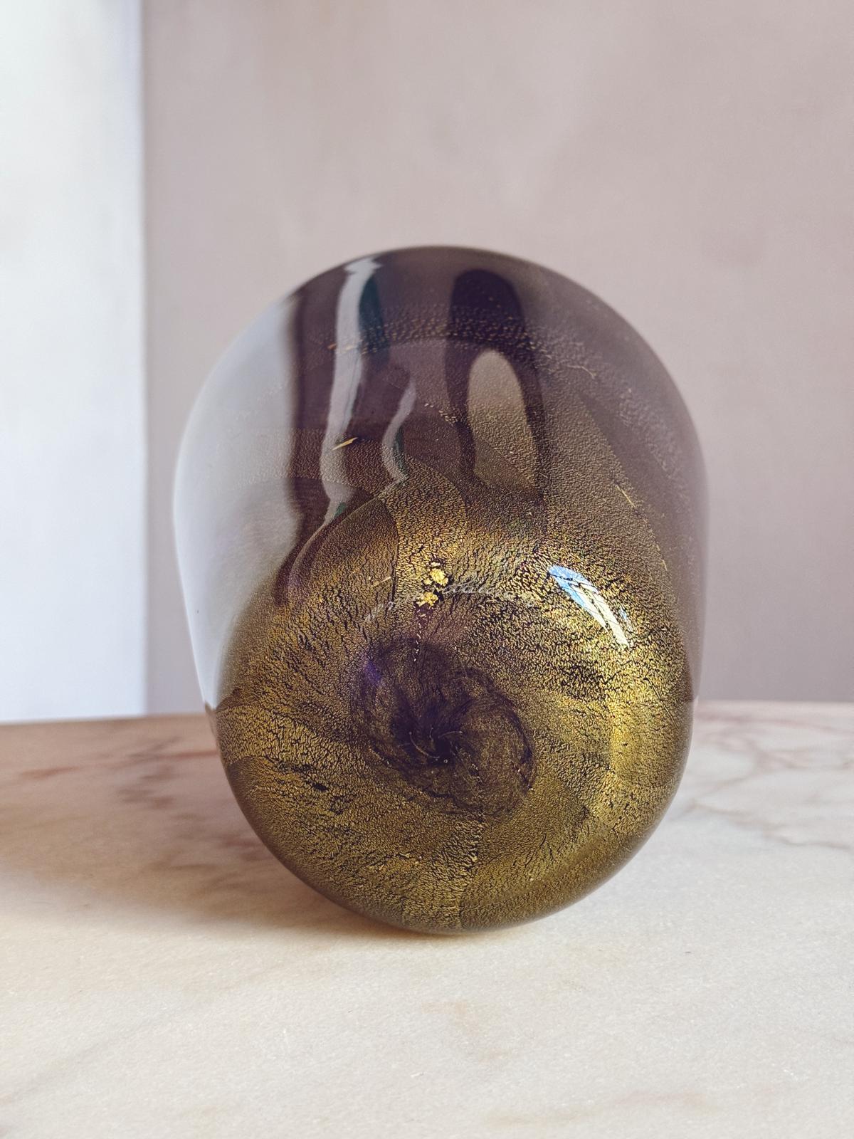 1980s Laura Diaz de Santillana for Venini Gold and Purple Vase, signed