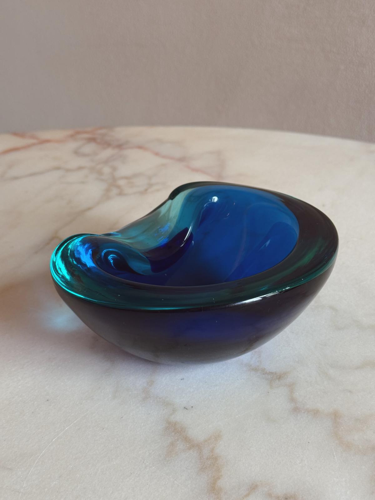 1960s Bright Blue Murano Glass Bowl