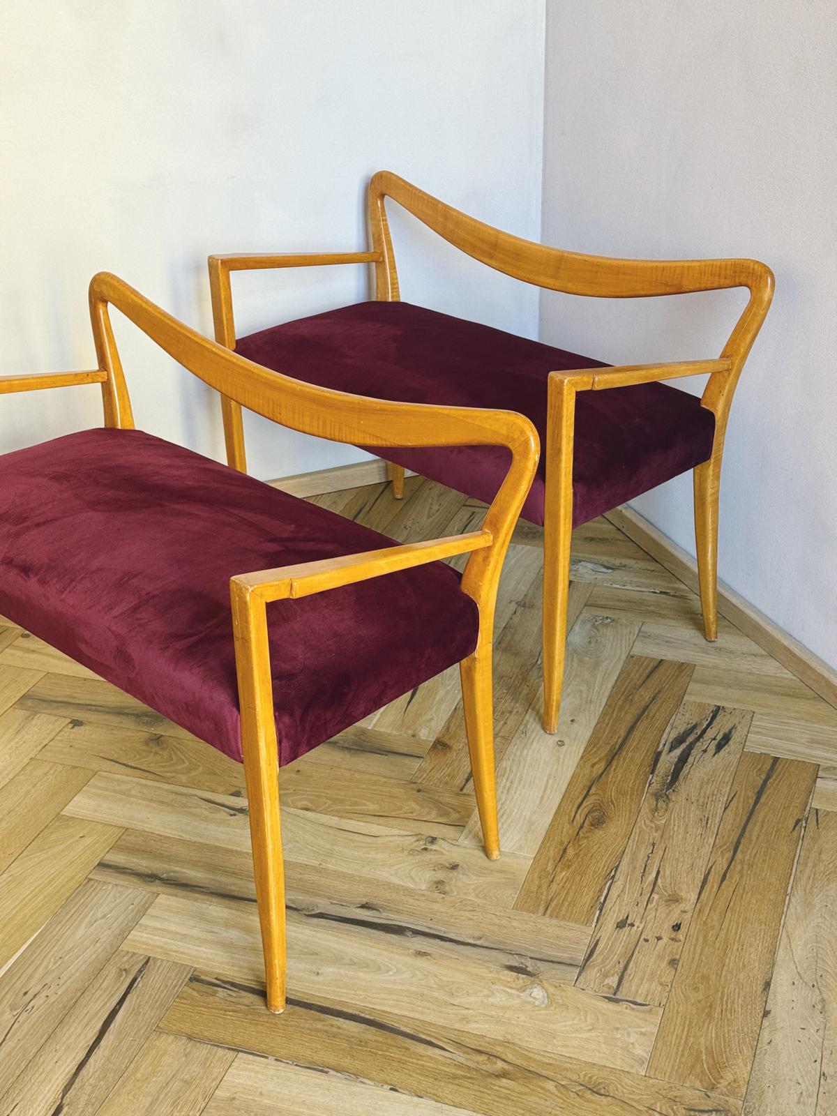Pair of 1940s Guglielmo Ulrich Chairs in Burgundy Velvet