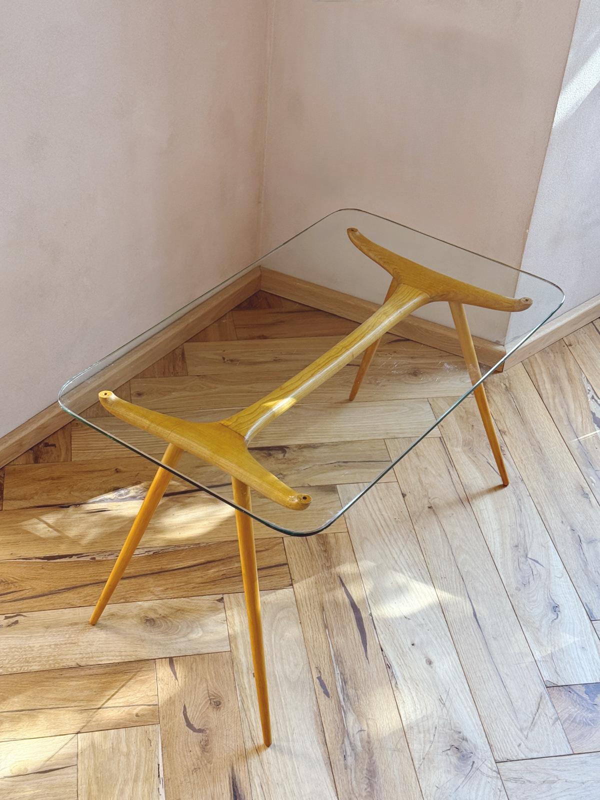 1960ss Glass and Wood Side Table by Ezio Longhi for Elam