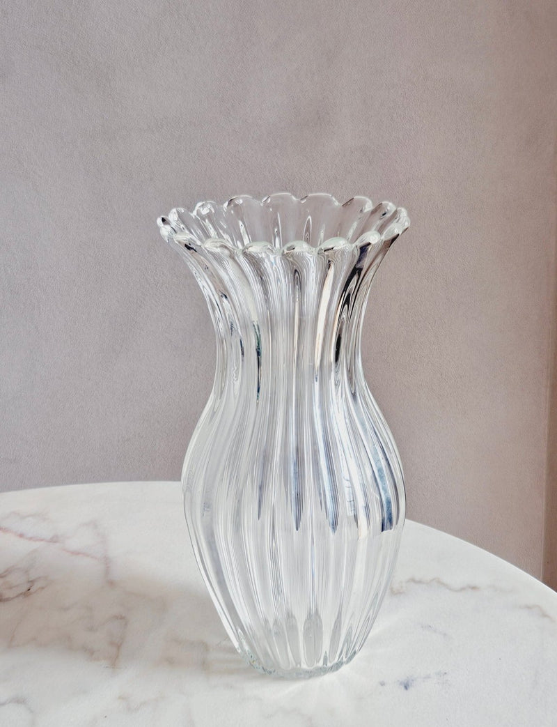 1960s Large Hand-Blown Transparent Murano Glass Vase