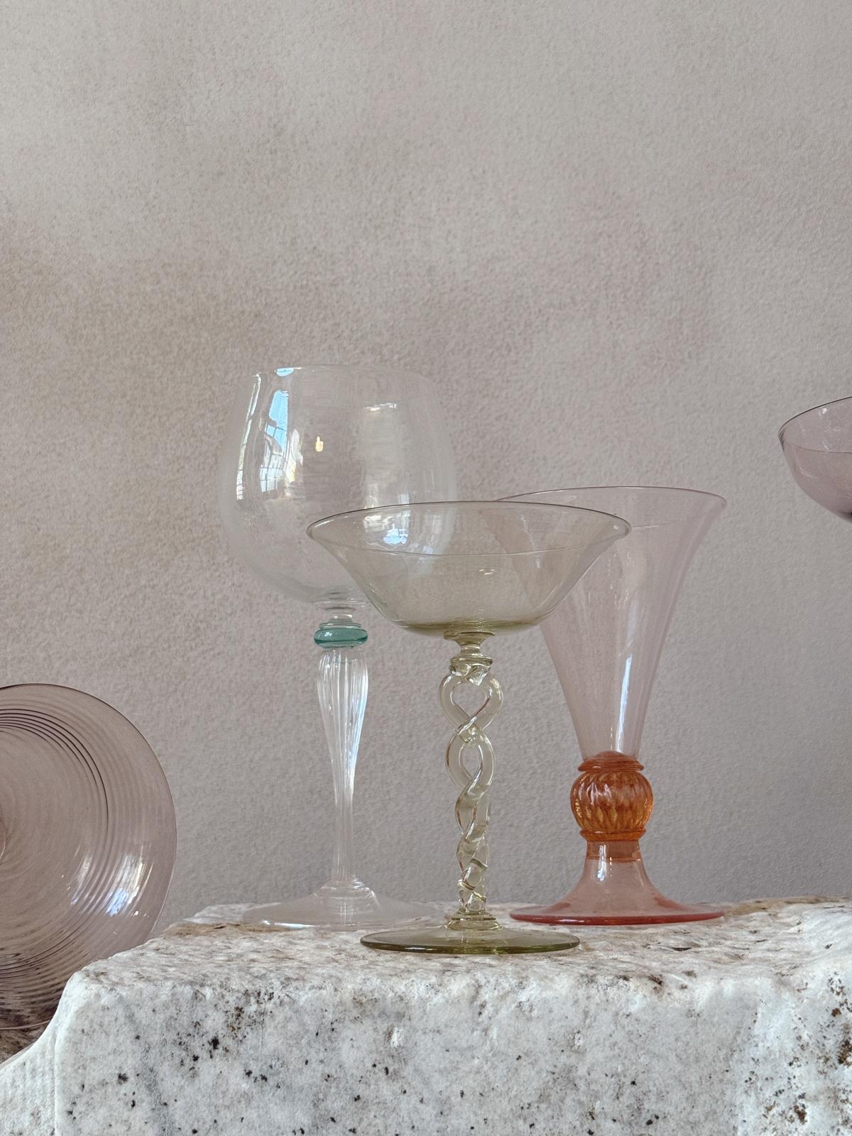Perfectly Unmatched 1930s 'La Famiglia' Murano Glasses (Set of 8)