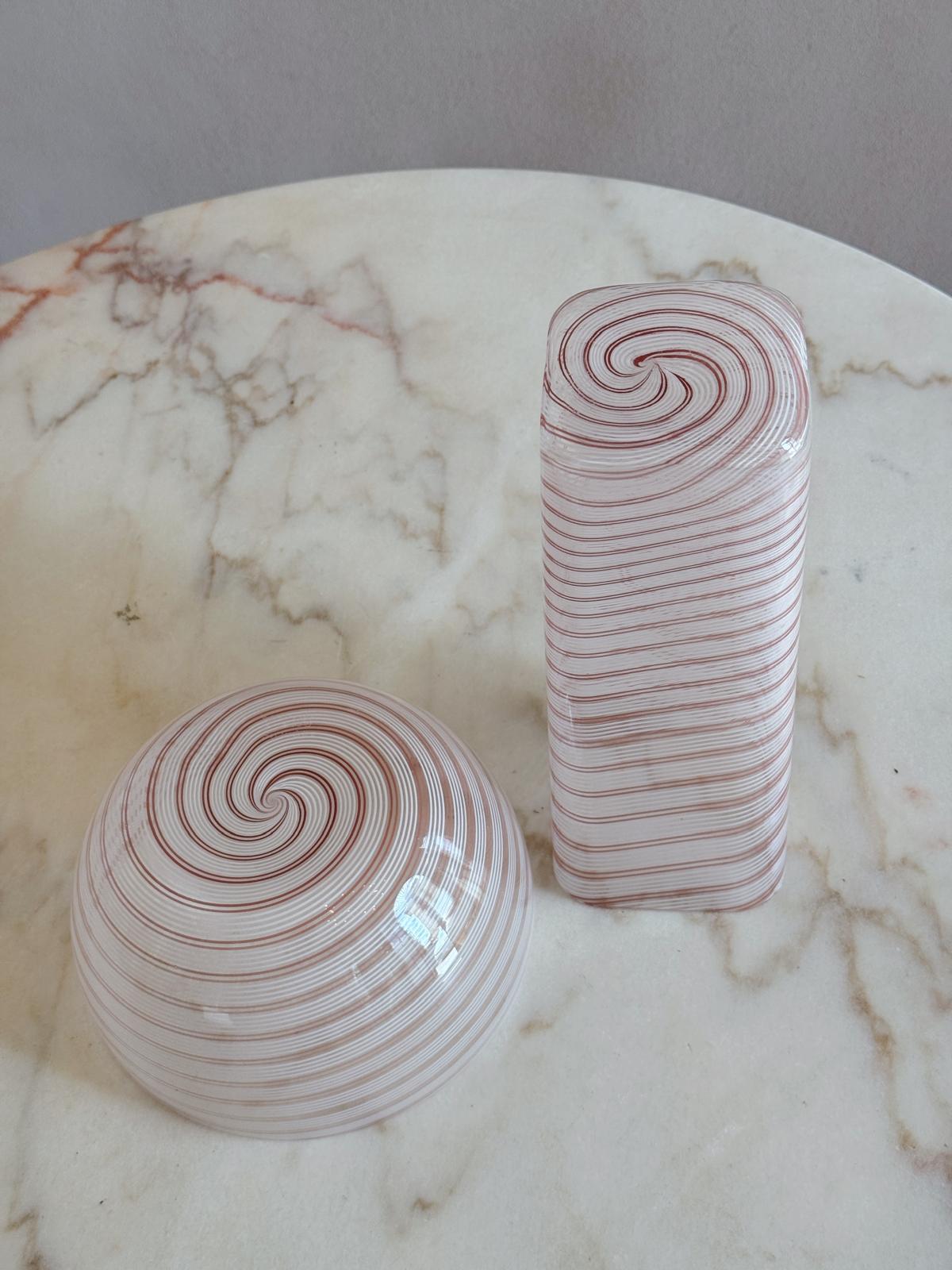 1970s Barovier & Toso Signed Pink & White Murano Glass Vase and Bowl