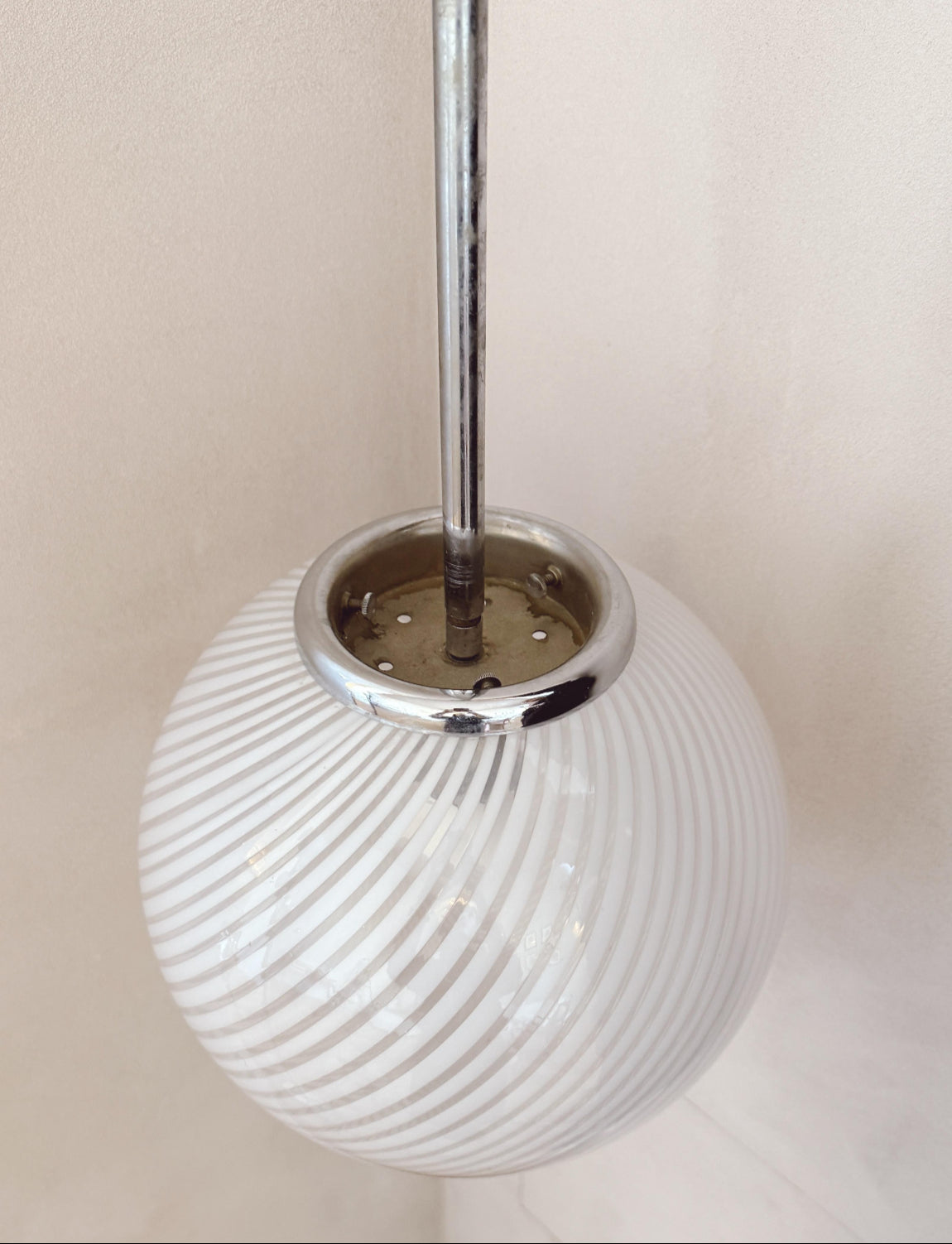 1960s Venini Murano Glass Striped Ball Ceiling Light