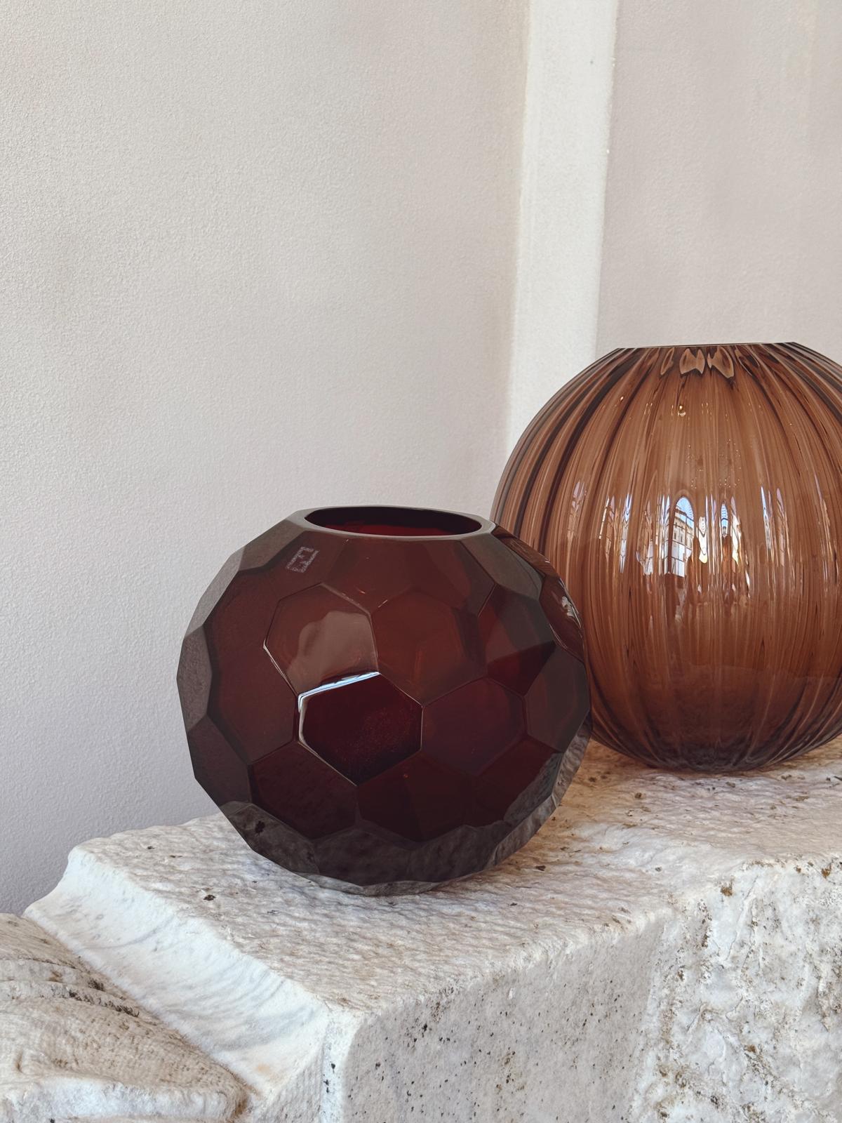 Pair of Murano Glass Spherical Vases by Fendi Casa