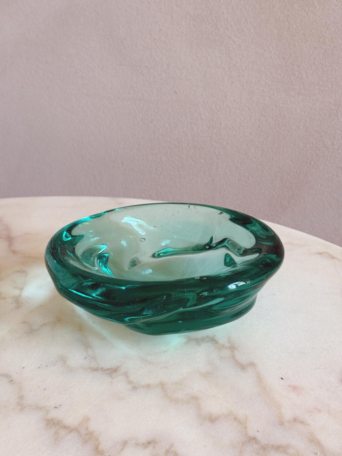 1970s Turquoise Murano Glass Organic Bowl