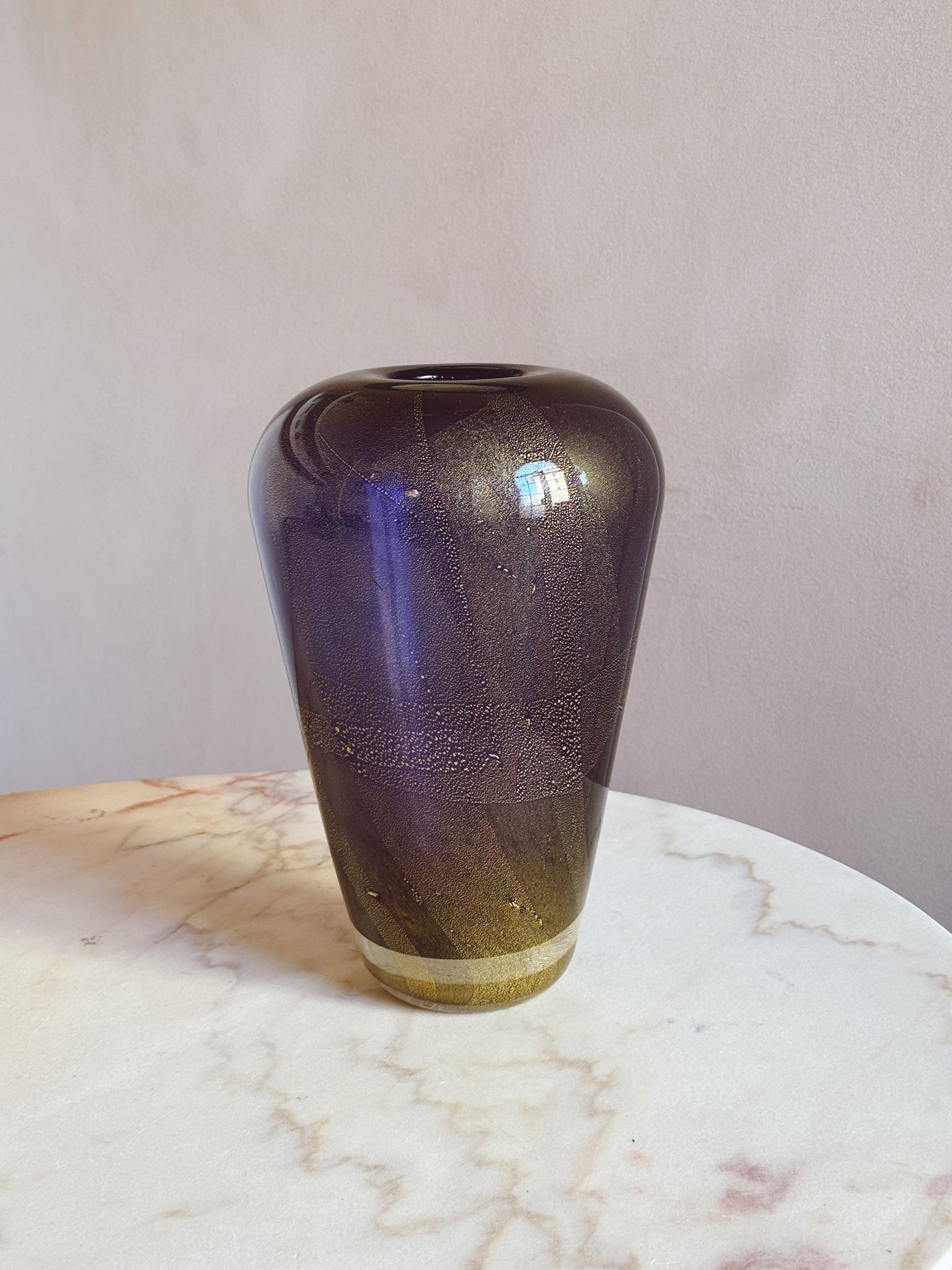 1980s Laura Diaz de Santillana for Venini Gold and Purple Vase, signed