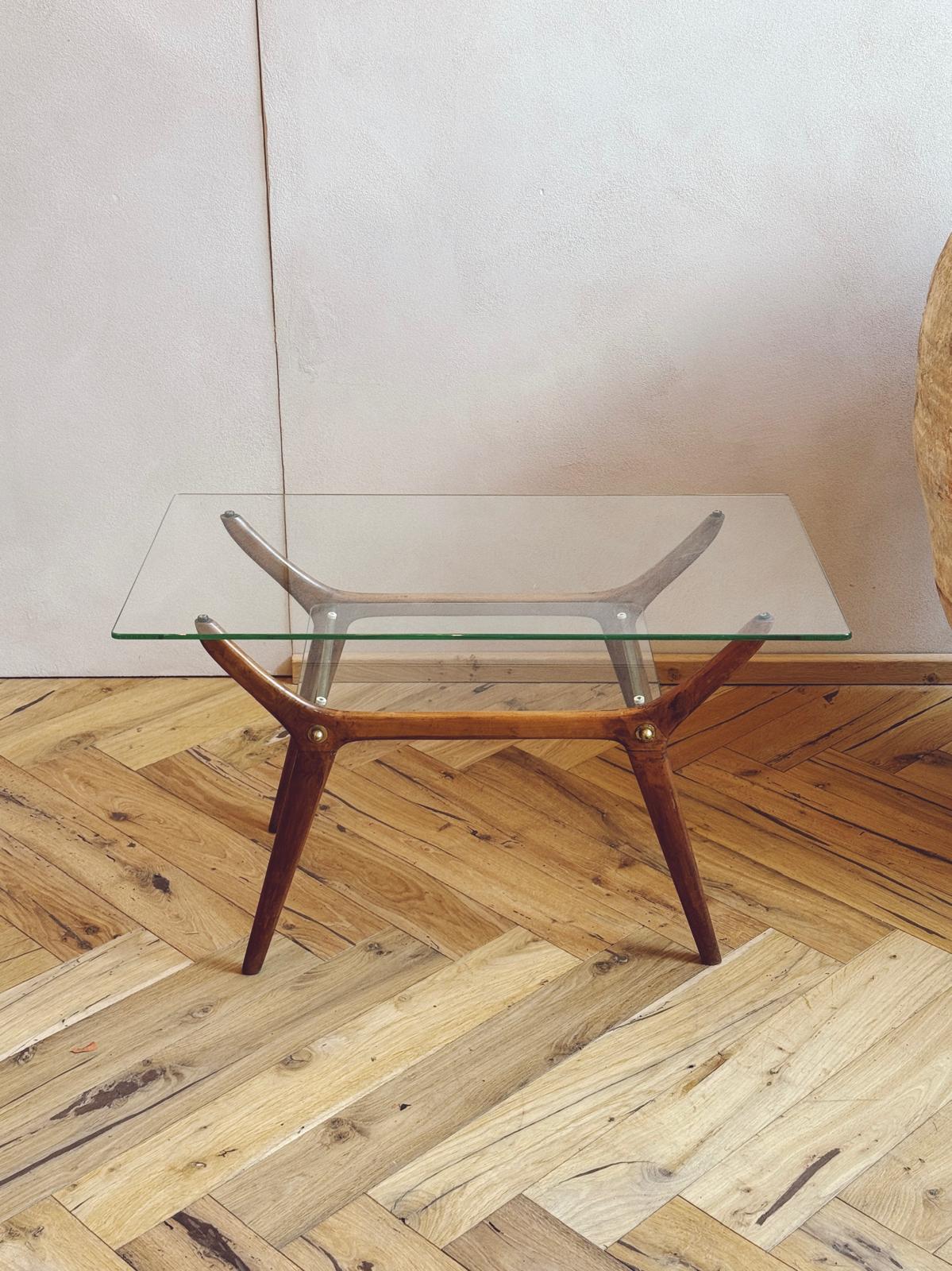 1960s Italian Wood & Glass Side Table