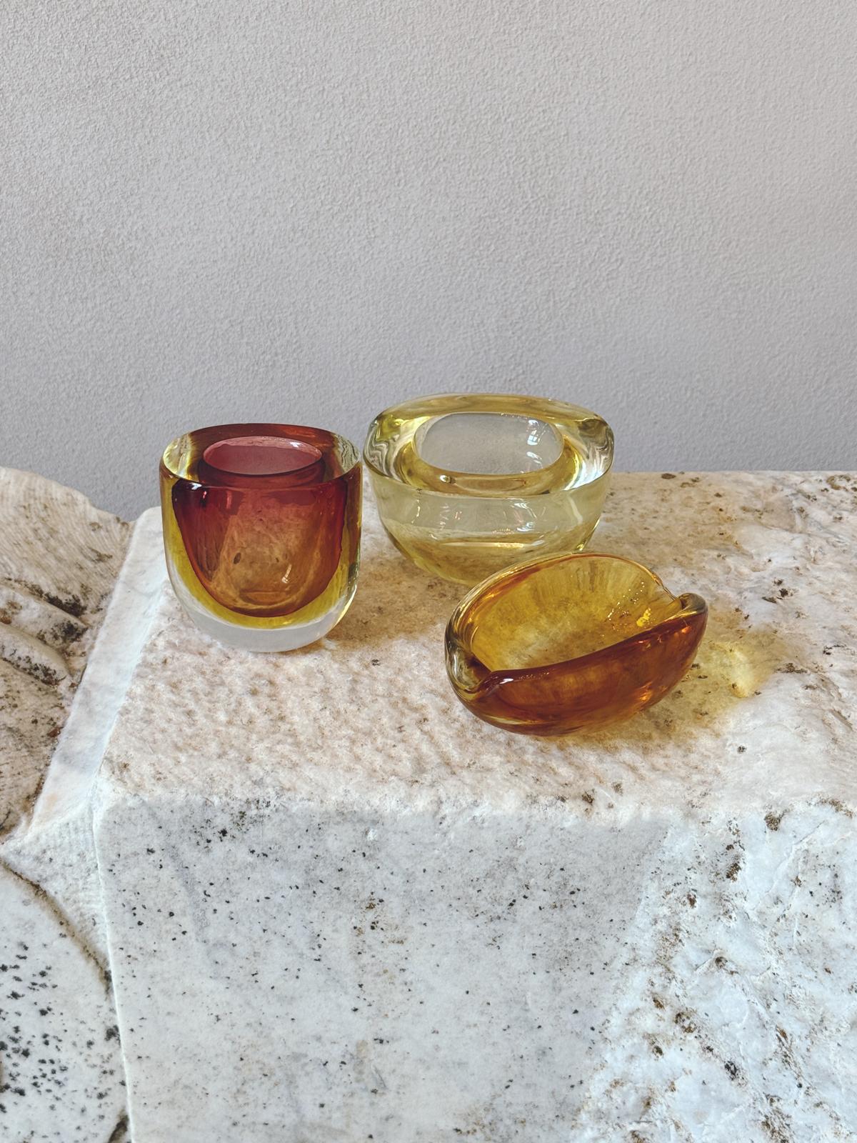 A Set of Three Murano Glass Yellow & Orange Bowls