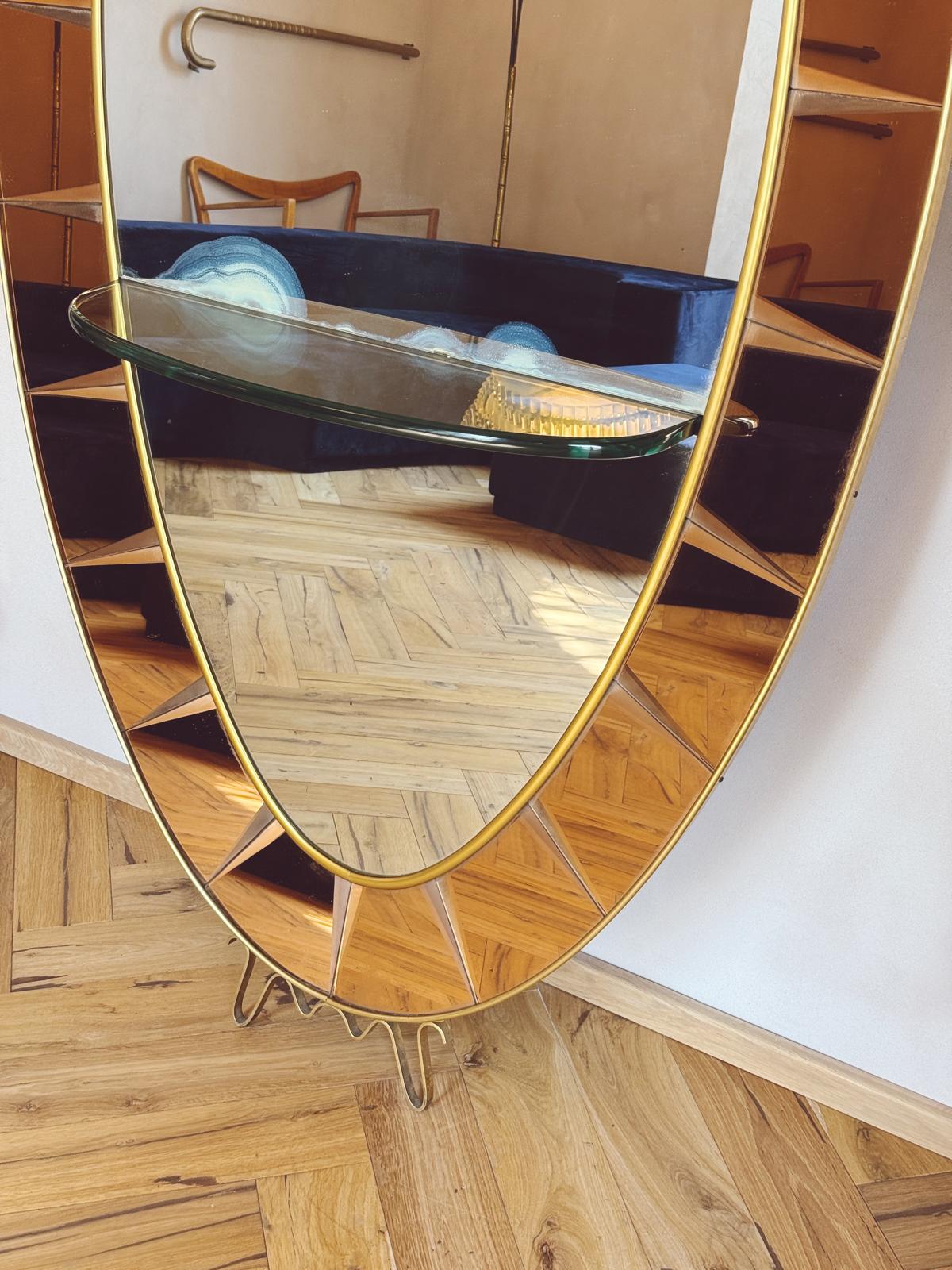 1960s Rose Glass Crystal Art Floor Length Mirror