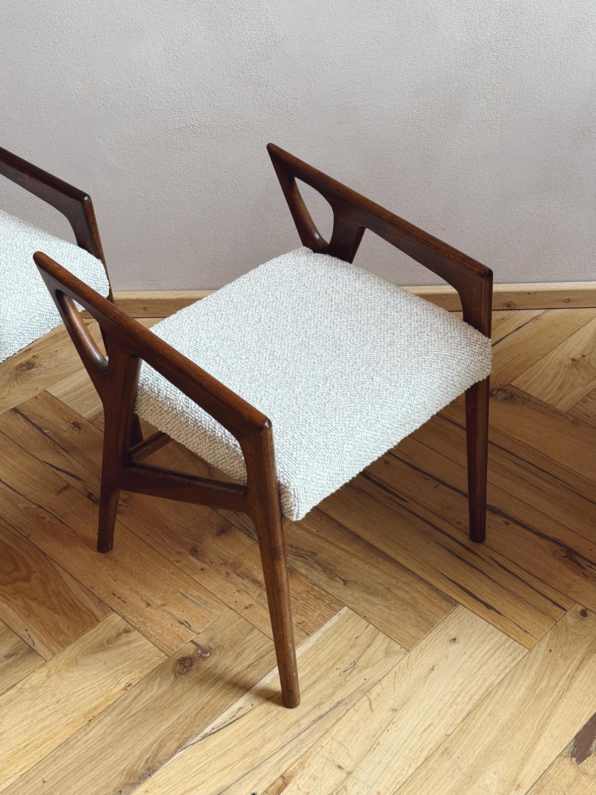 1950s Pair of Sculpted Stools by Gio Ponti. Reupholstered in Boucle. Model 687
