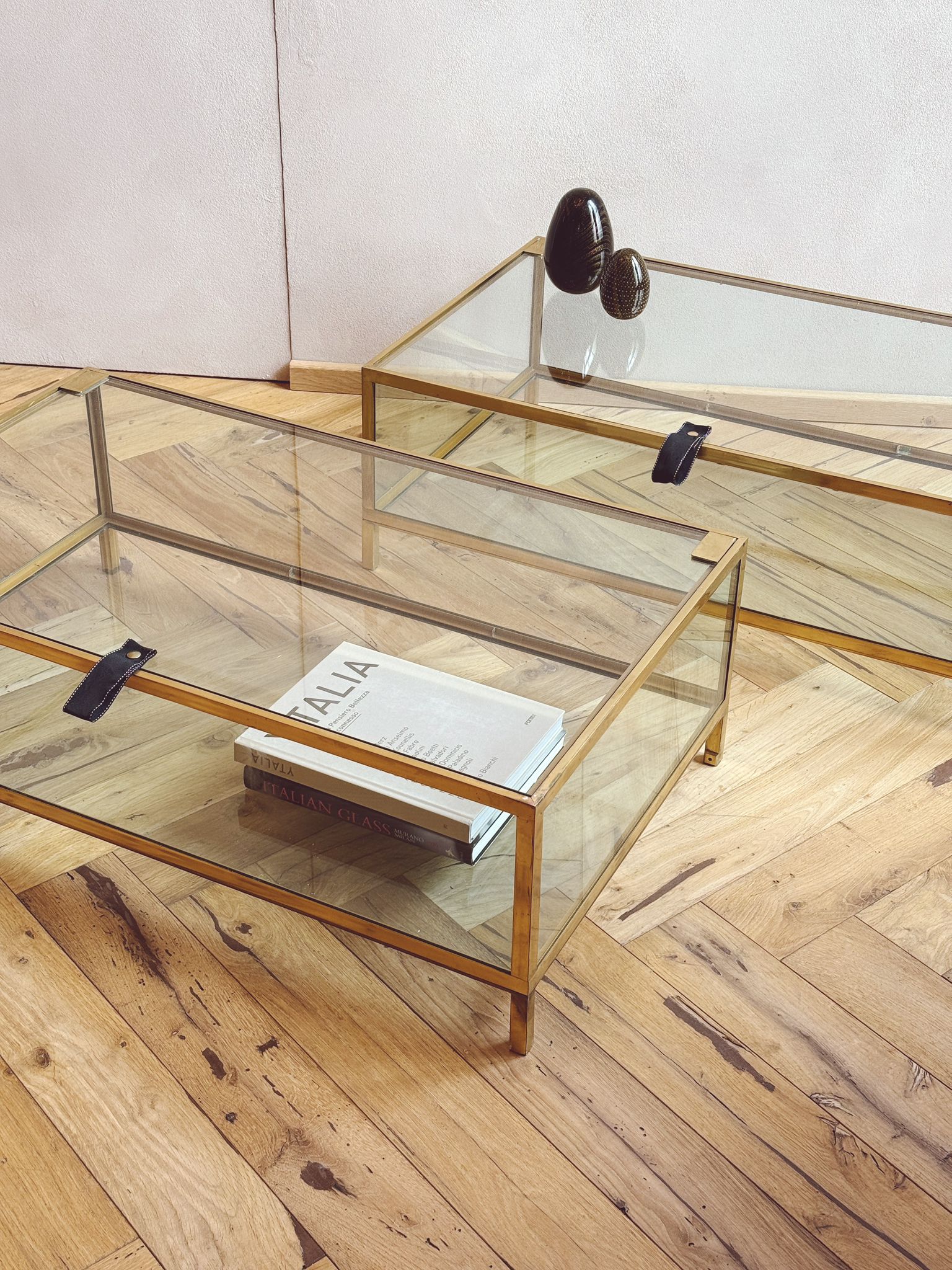 Pair of 1970s Brass Display Cabinets /Coffee Tables