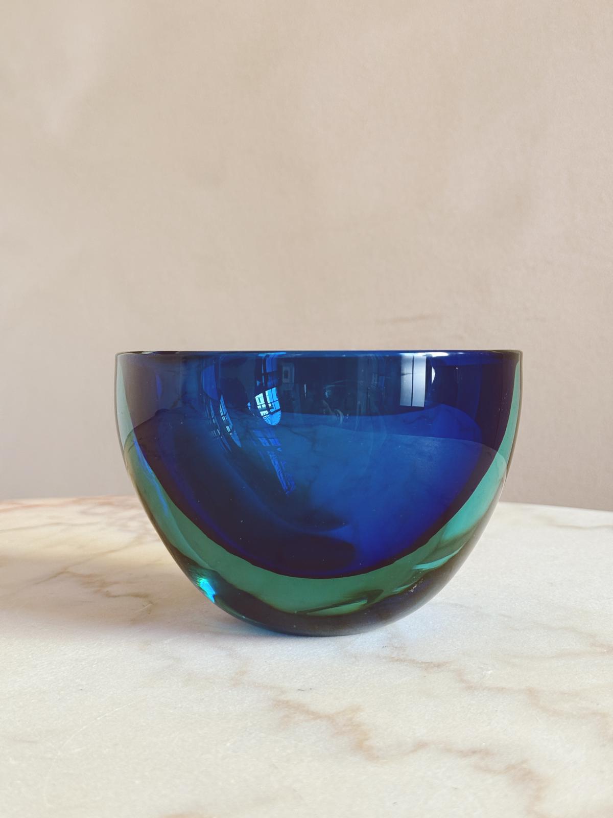 1960s Extra Large Blue & Turquoise Flavio Poli Spherical Bowl