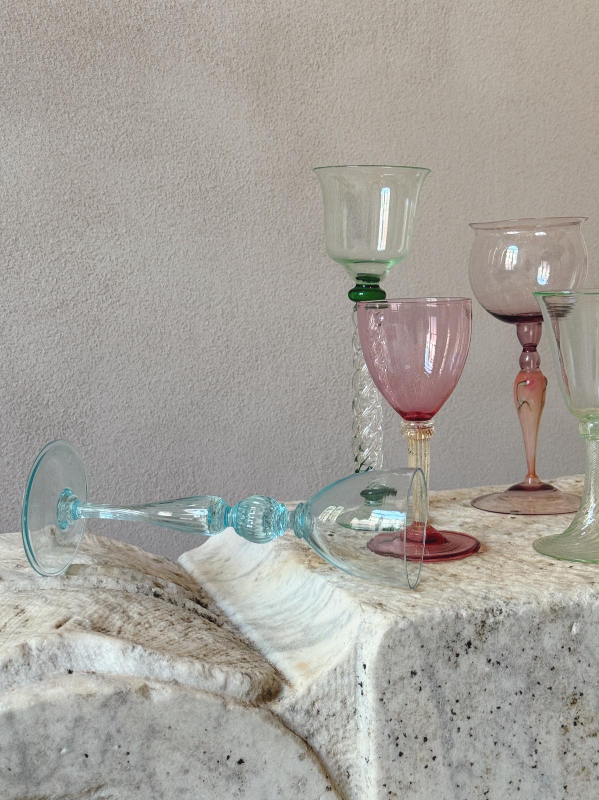 Perfectly Unmatched 1930s Principino Murano Small Dessert Wine Glasses (Set of 8)
