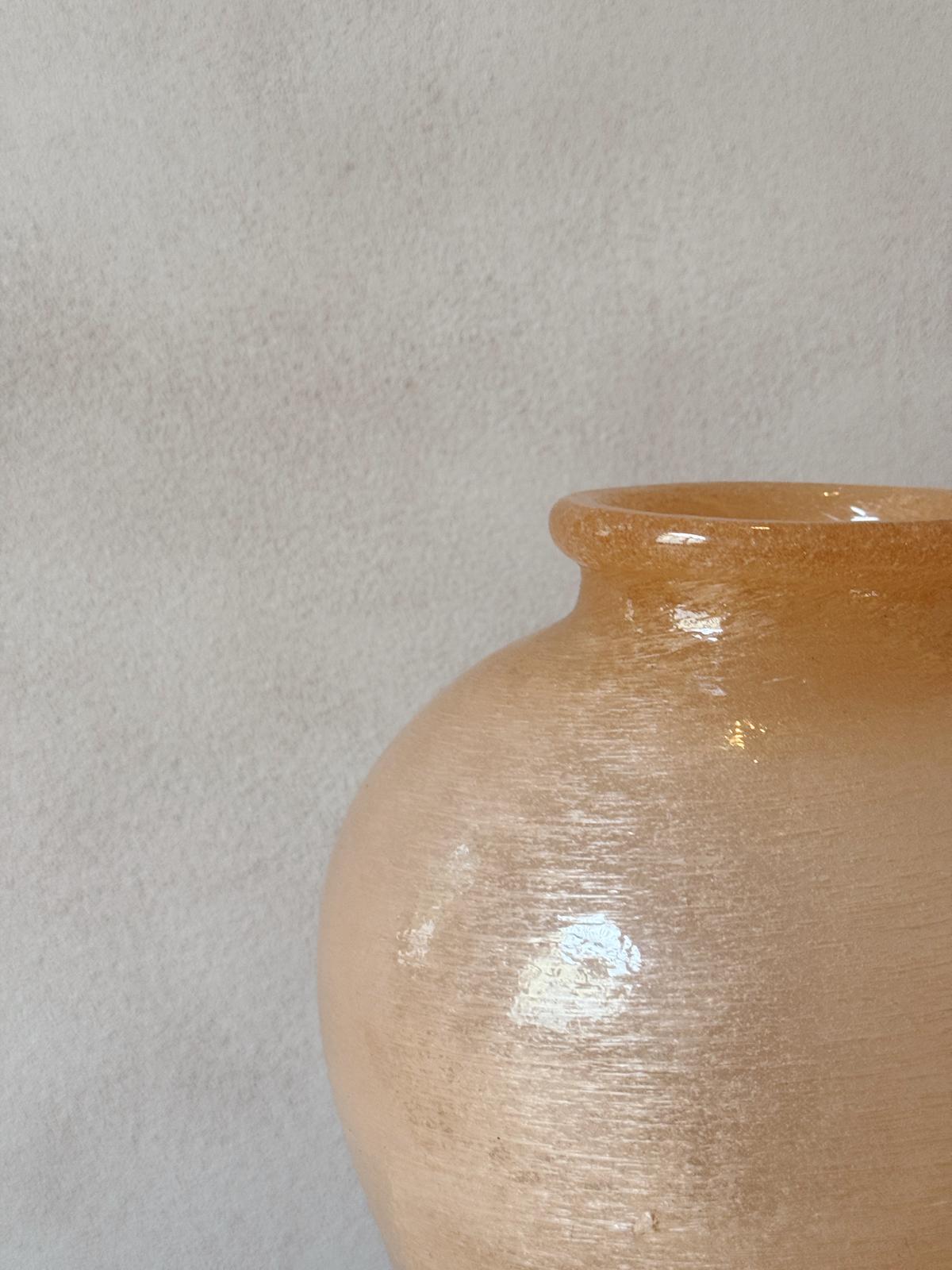 1980s Hand-Blown Murano Glass Large Peach Vase