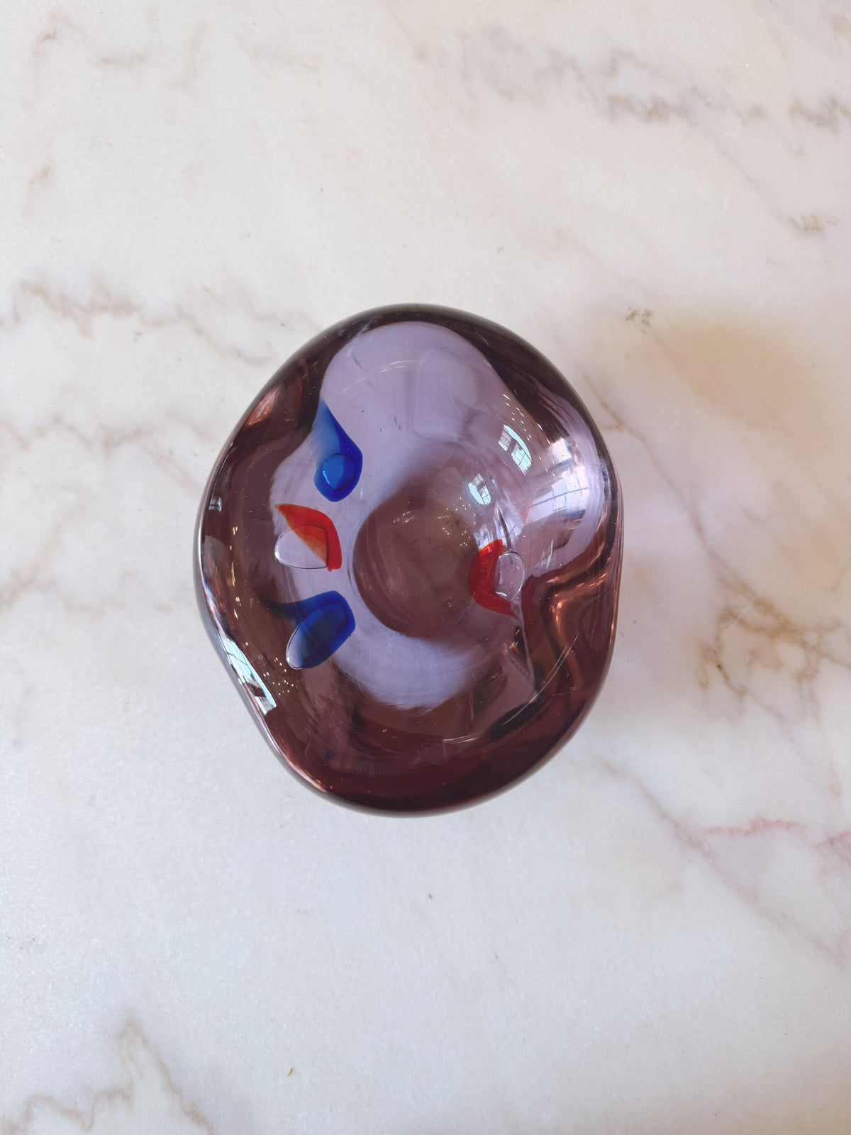 1970s Murano Glass Purple Organic Glass Bowl with blue and red splashes