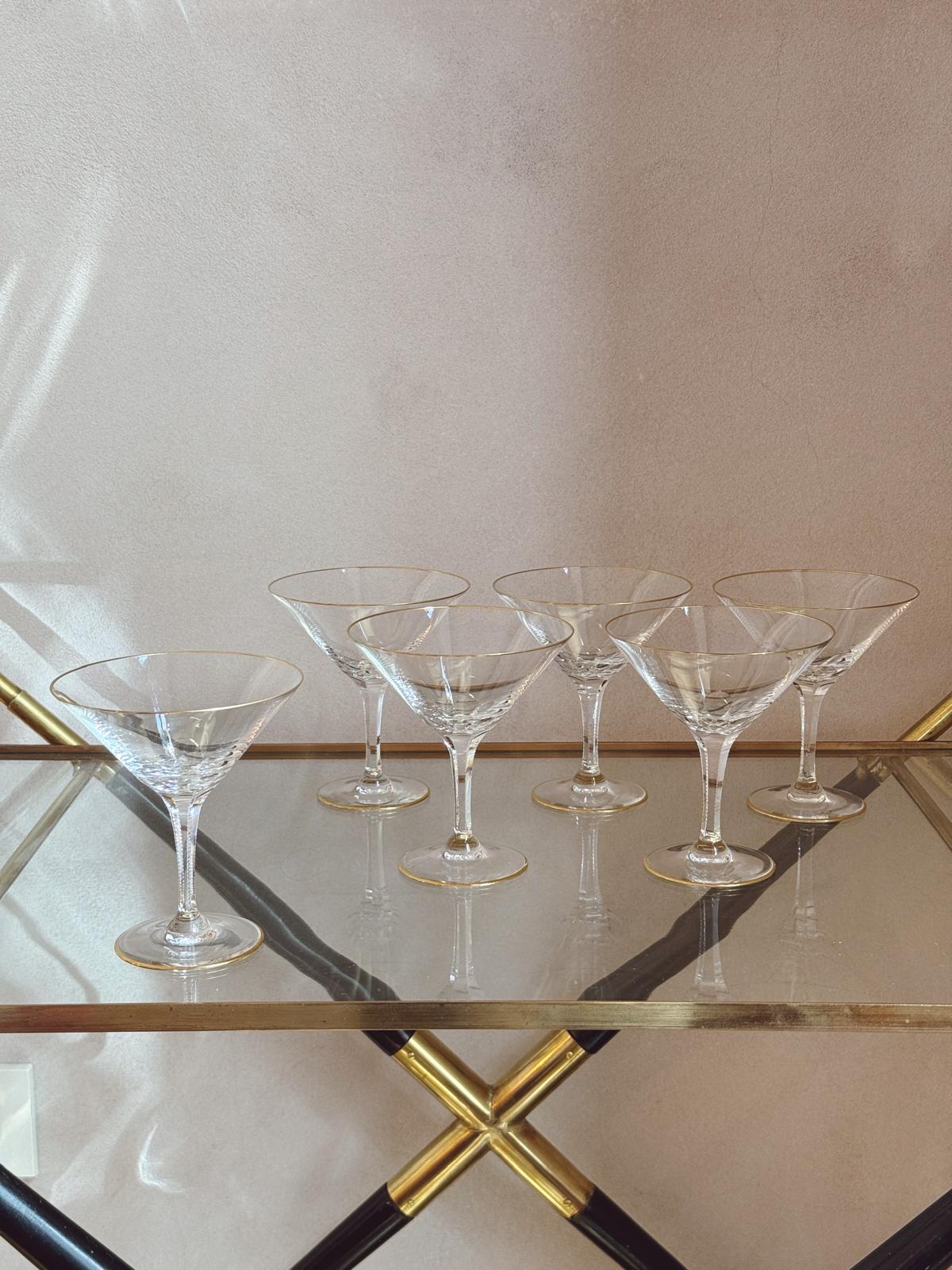 Set of 6 Venetian Cenedese Gold rimmed Cocktail Glasses