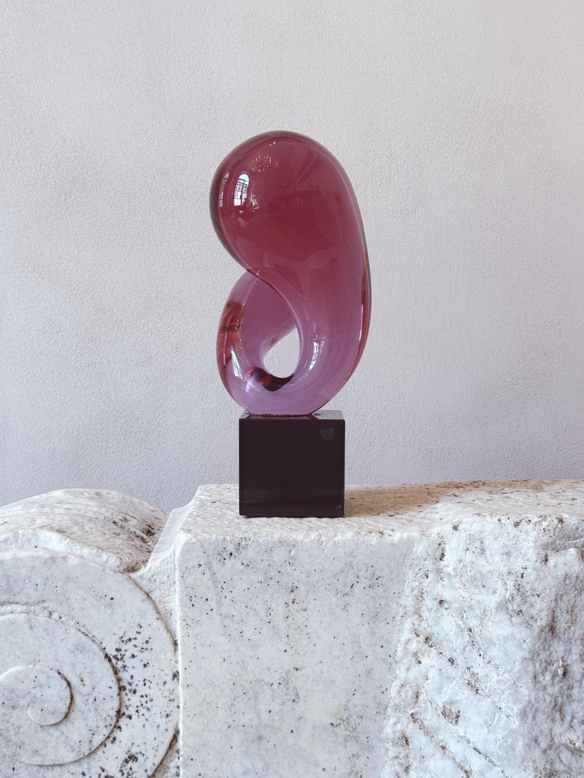 1980s Pink Abstract Glass Sculpture by Renato Anatra