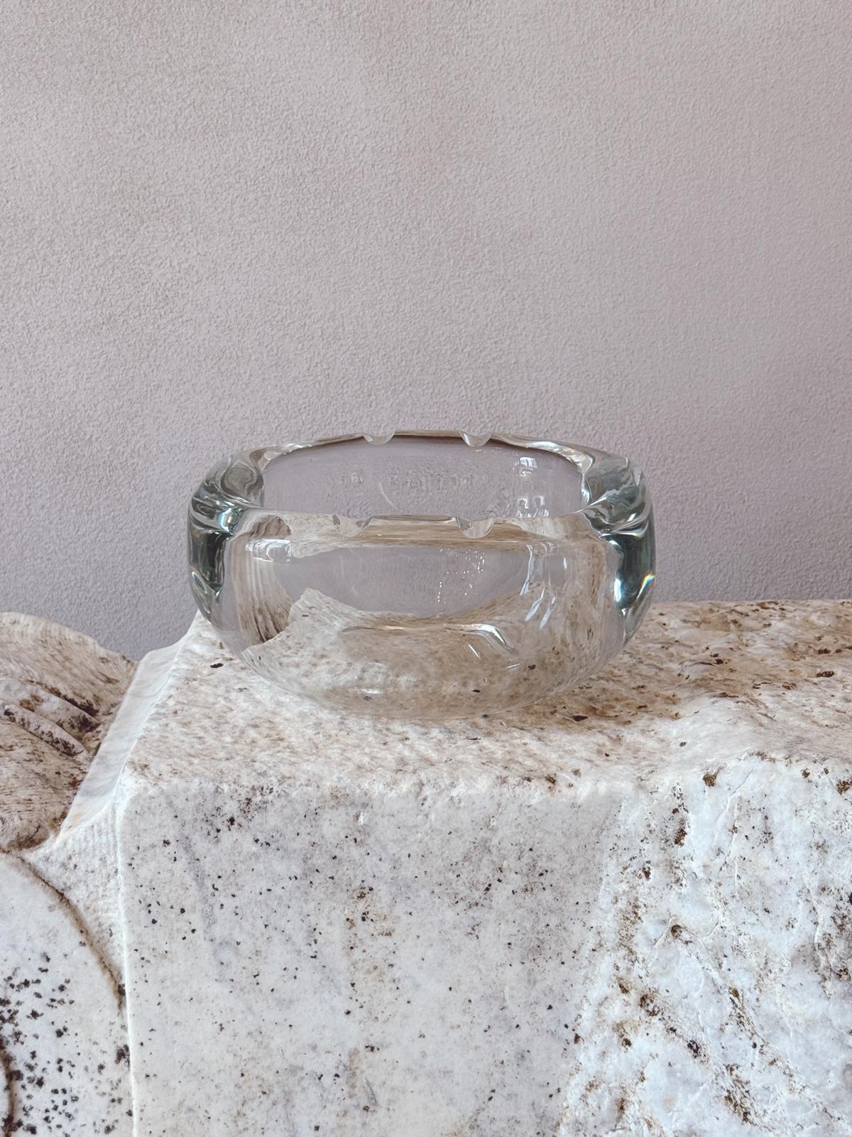 1970s Large Square Murano Glass Signed Barbini Transparent Bowl