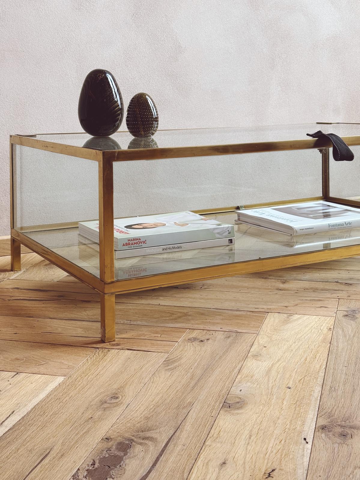 1970s Brass and Glass Display Cabinet or Coffee Table