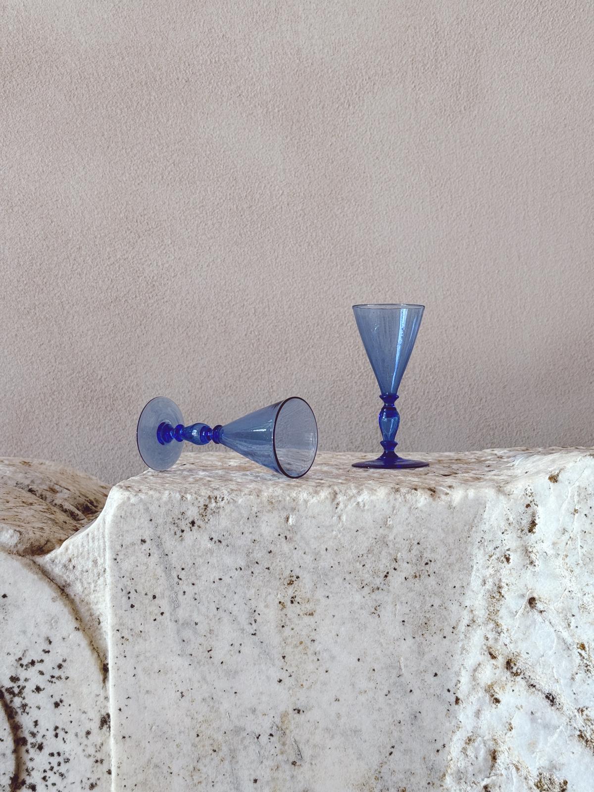 1920s Barovier Blue Hand-blown Murano Dessert Wine Glasses (Set of 10)