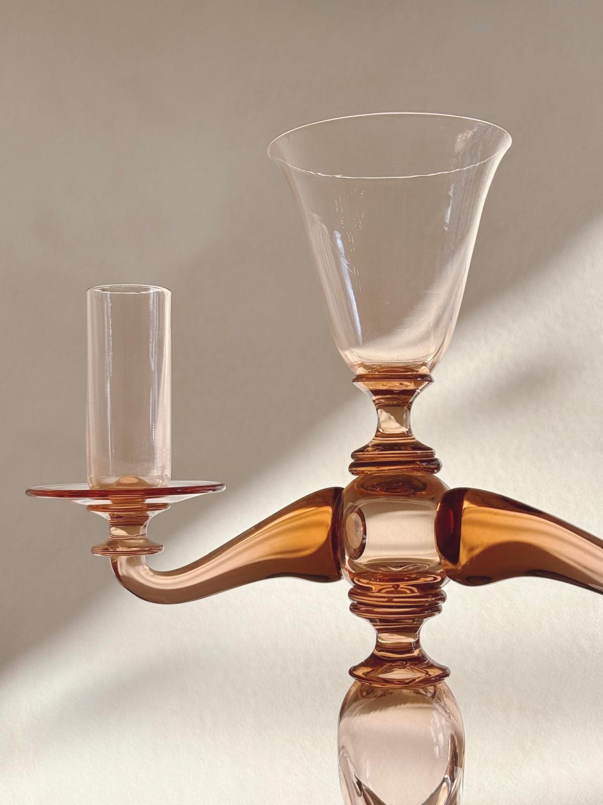 Pair of Hand-Blown Murano Glass Blue and Pink Candelabra by Pauly & Co, 1940s