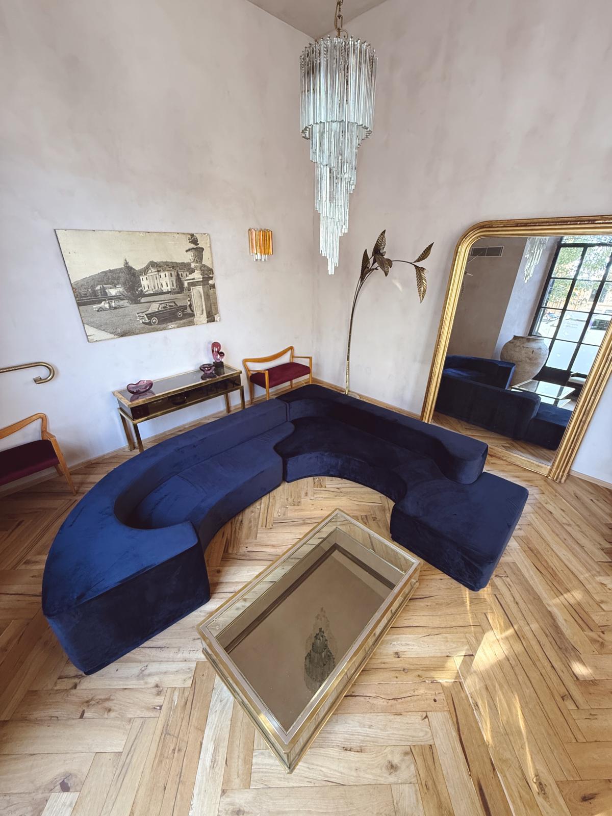 1970s Stilwood 'Lara' Sofa Reupholstered in ink blue Velvet