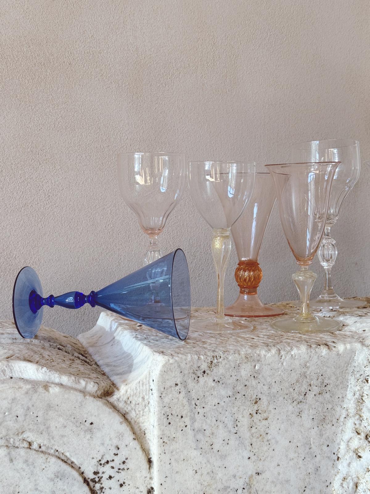 'Perfectly Unmatched' 1930s Murano Wine Glasses (Set of 8)