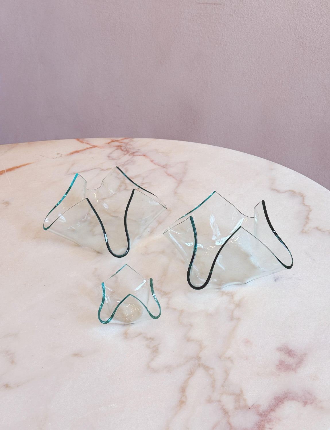 Set of three 1960s Fontana Arte Folded Glass Bowls